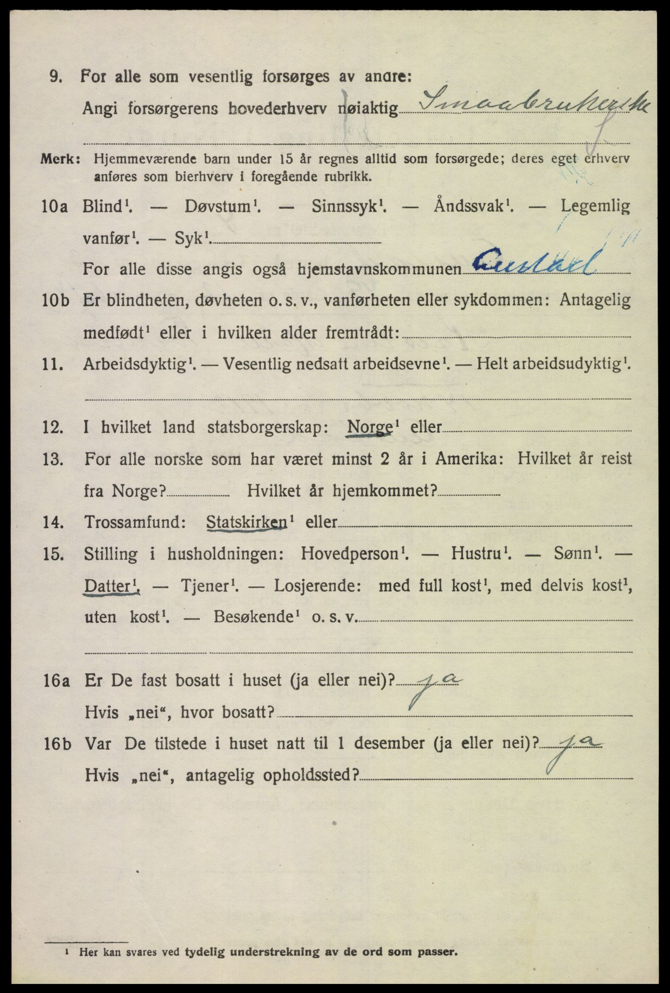 SAK, 1920 census for Austad, 1920, p. 1388