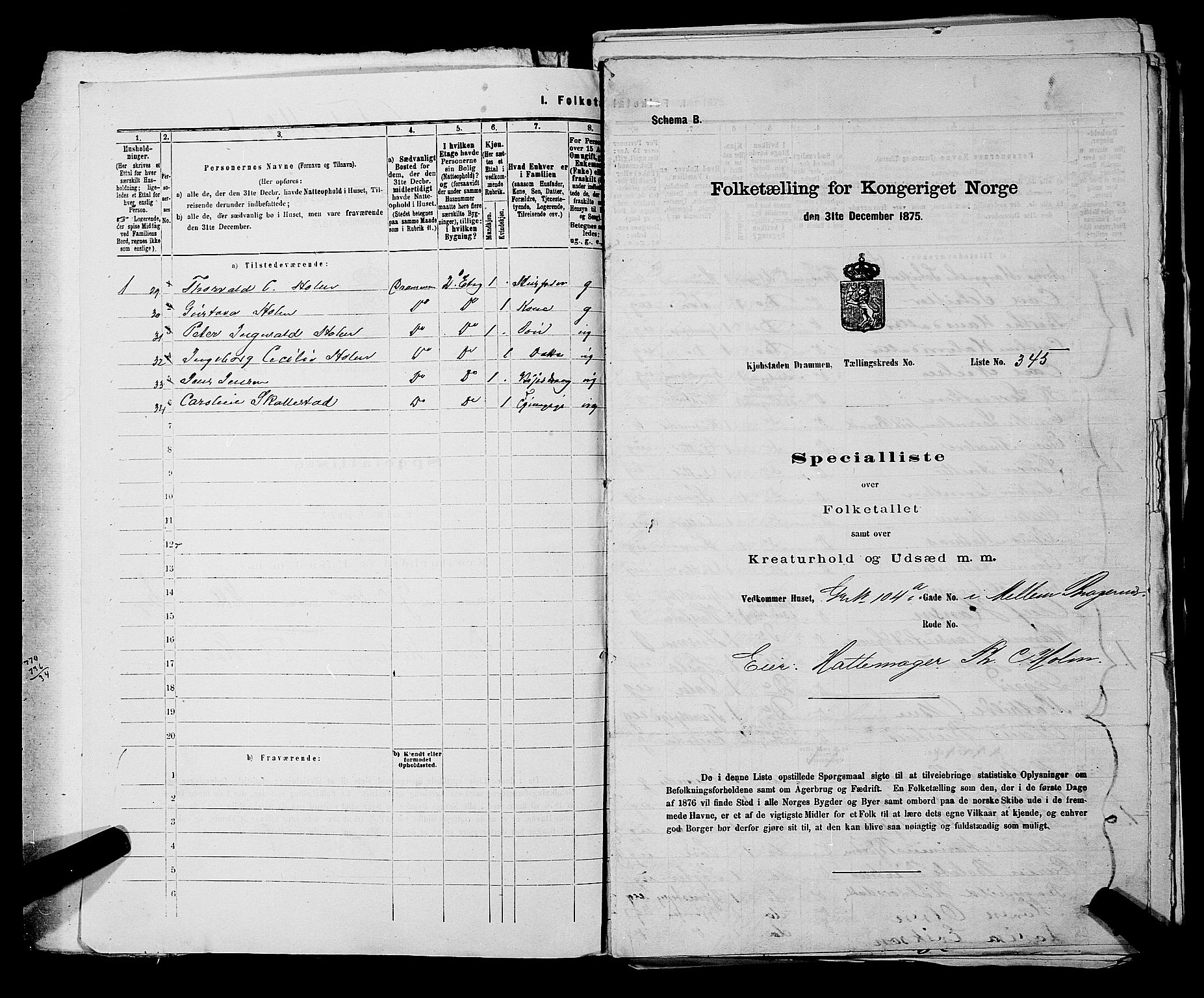 SAKO, 1875 census for 0602 Drammen, 1875, p. 1626