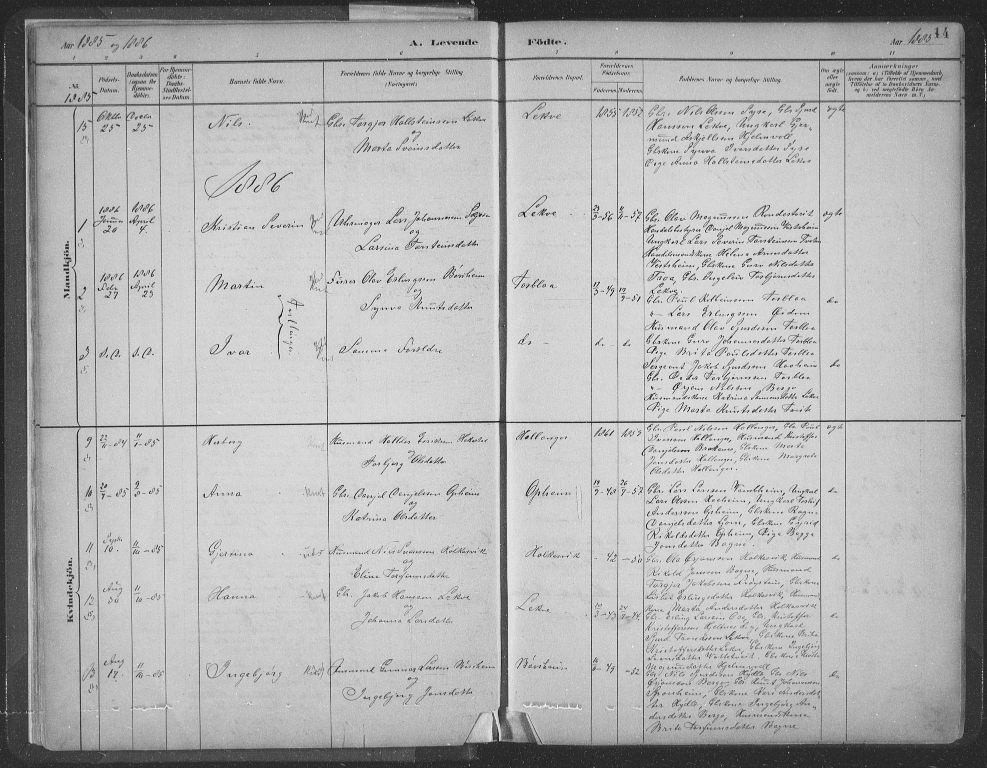 Ulvik sokneprestembete, SAB/A-78801/H/Hab: Parish register (copy) no. A 3, 1883-1908, p. 14