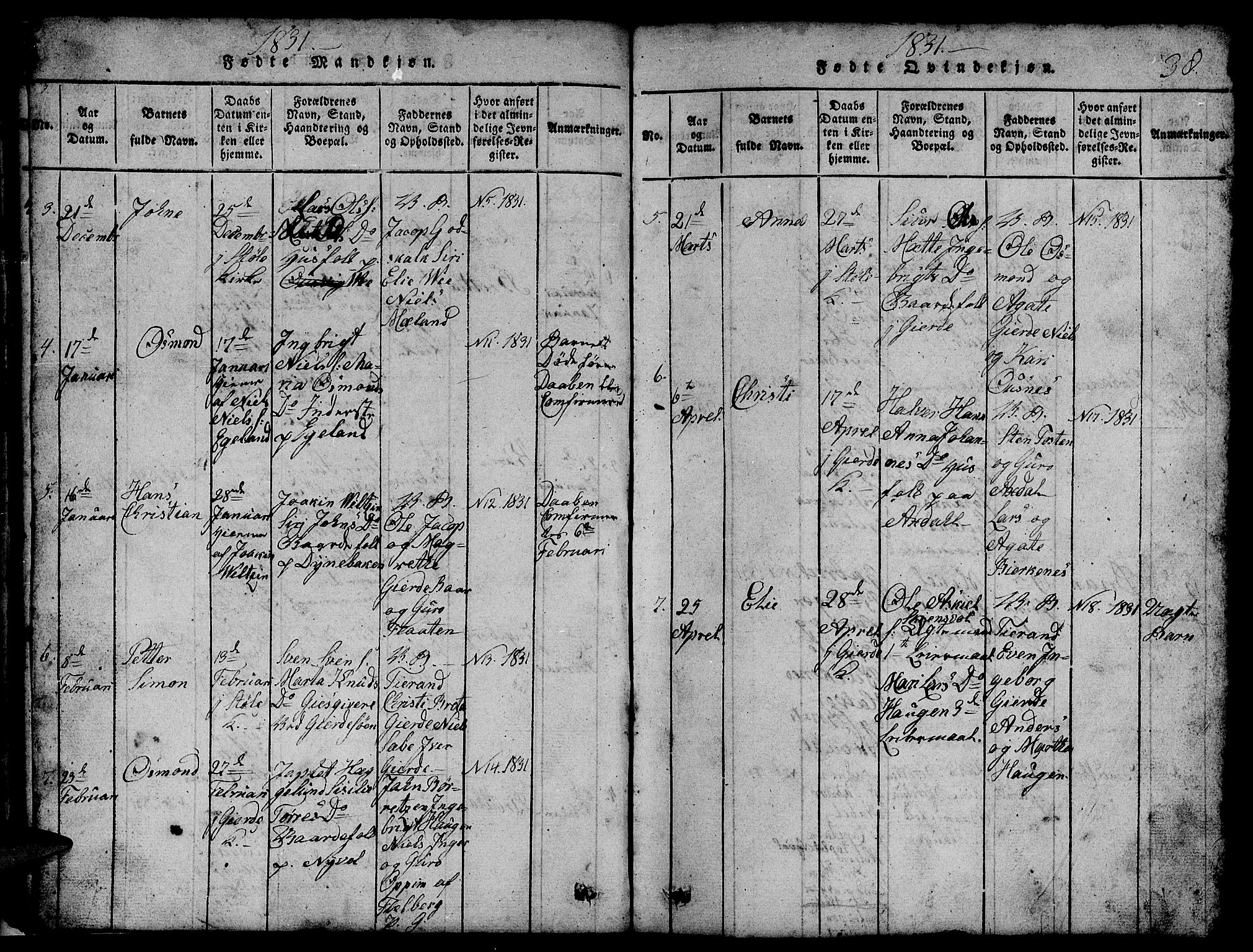 Etne sokneprestembete, AV/SAB-A-75001/H/Hab: Parish register (copy) no. B 1, 1815-1850, p. 38