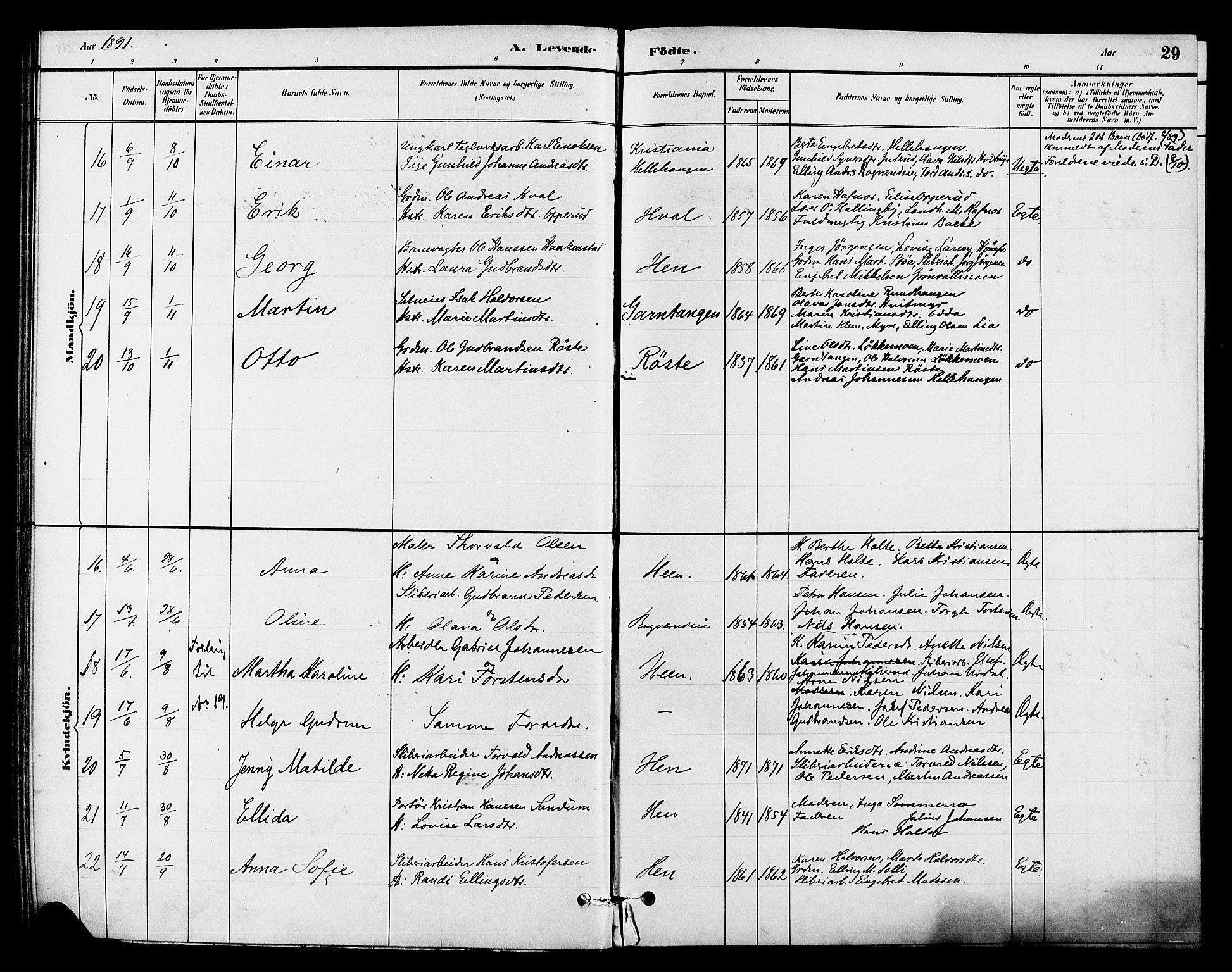 Ådal kirkebøker, AV/SAKO-A-248/F/Fb/L0001: Parish register (official) no. II 1, 1884-1897, p. 29