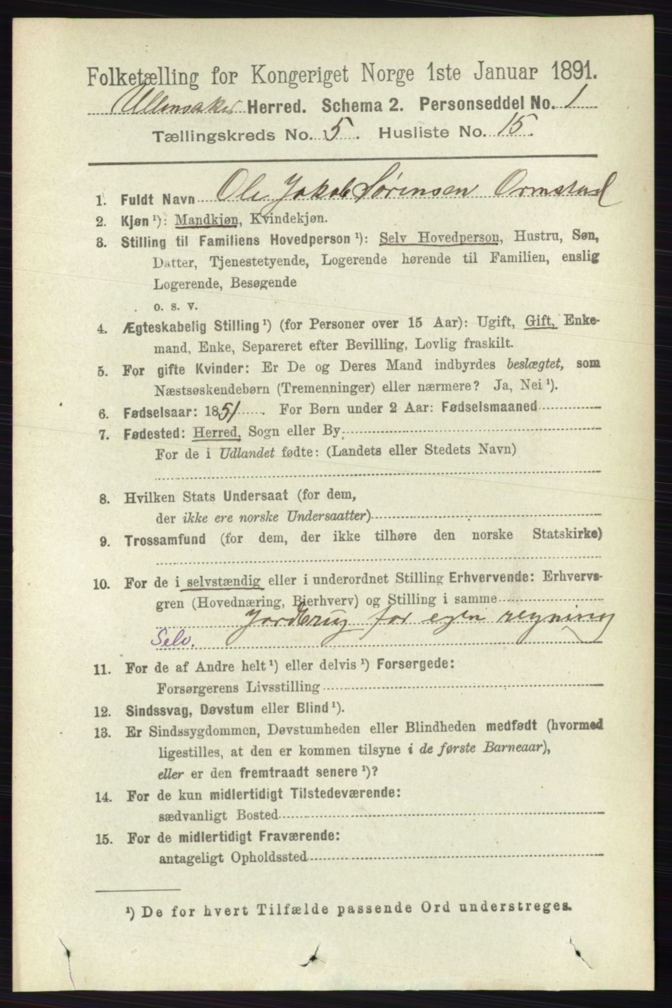 RA, 1891 census for 0235 Ullensaker, 1891, p. 2178