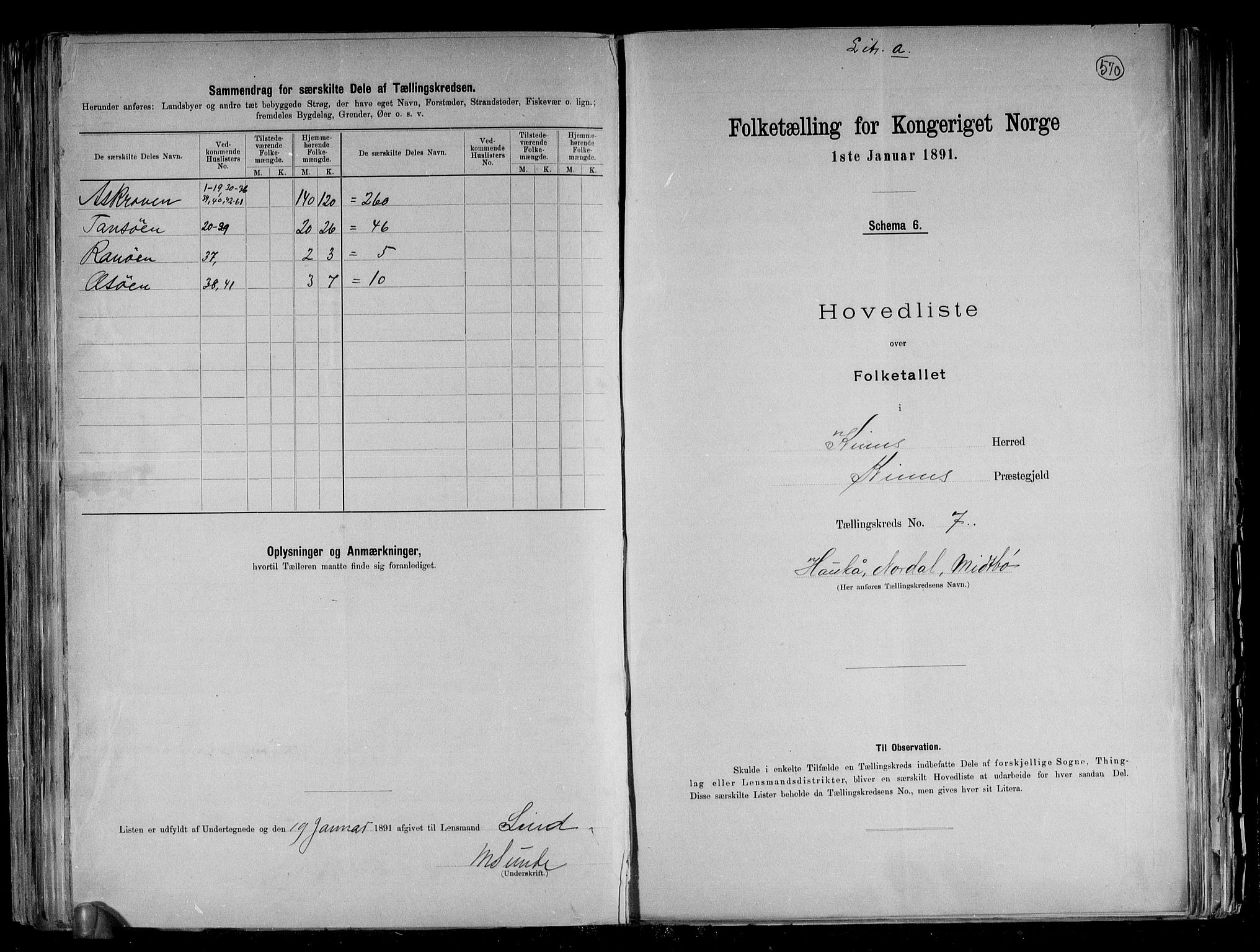 RA, 1891 census for 1437 Kinn, 1891, p. 19