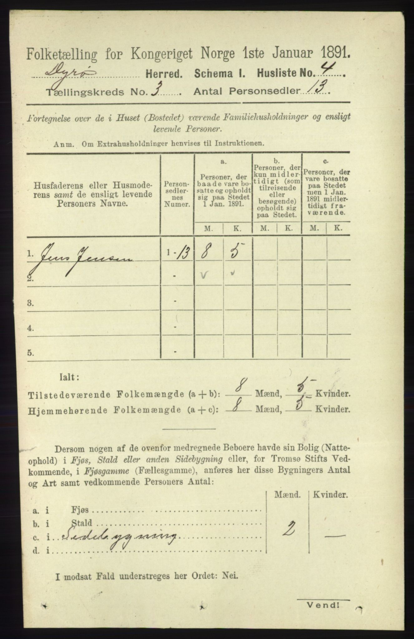 RA, 1891 census for 1926 Dyrøy, 1891, p. 1108