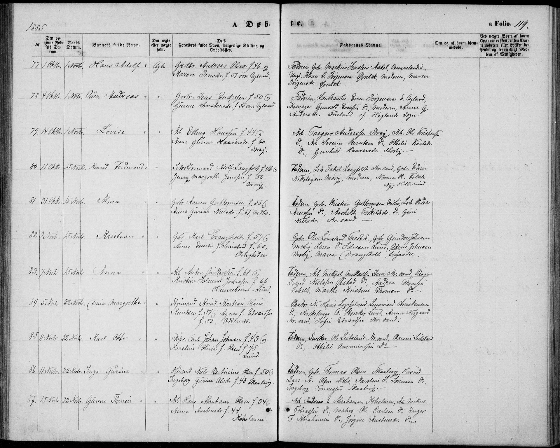 Oddernes sokneprestkontor, AV/SAK-1111-0033/F/Fb/Fba/L0007: Parish register (copy) no. B 7, 1869-1887, p. 119