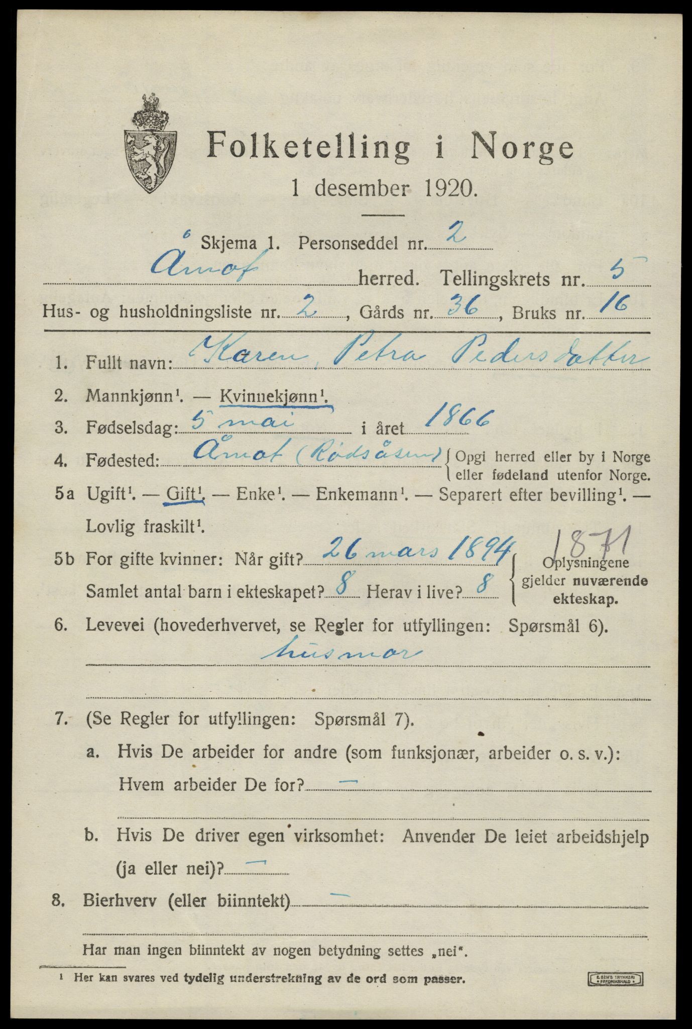 SAH, 1920 census for Åmot, 1920, p. 6663