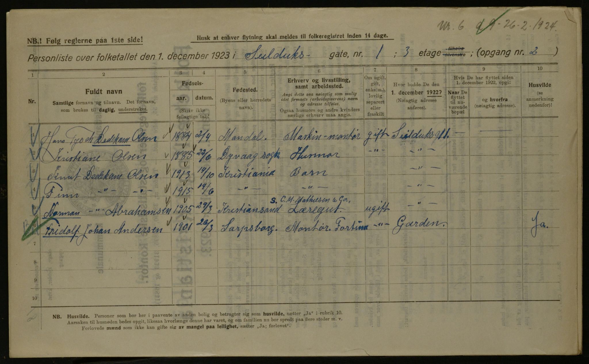 OBA, Municipal Census 1923 for Kristiania, 1923, p. 103970