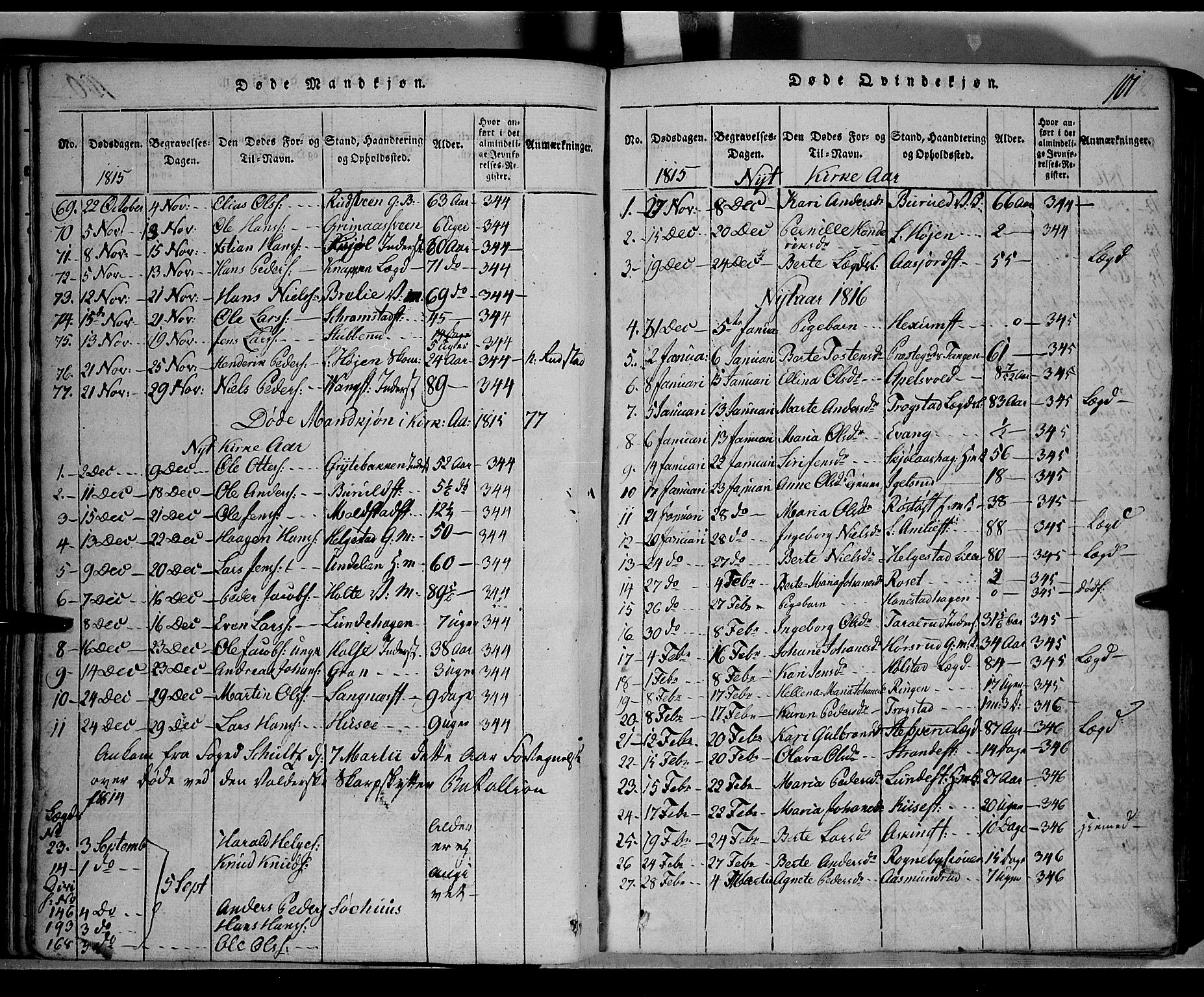 Toten prestekontor, SAH/PREST-102/H/Ha/Hab/L0001: Parish register (copy) no. 1, 1814-1820, p. 101