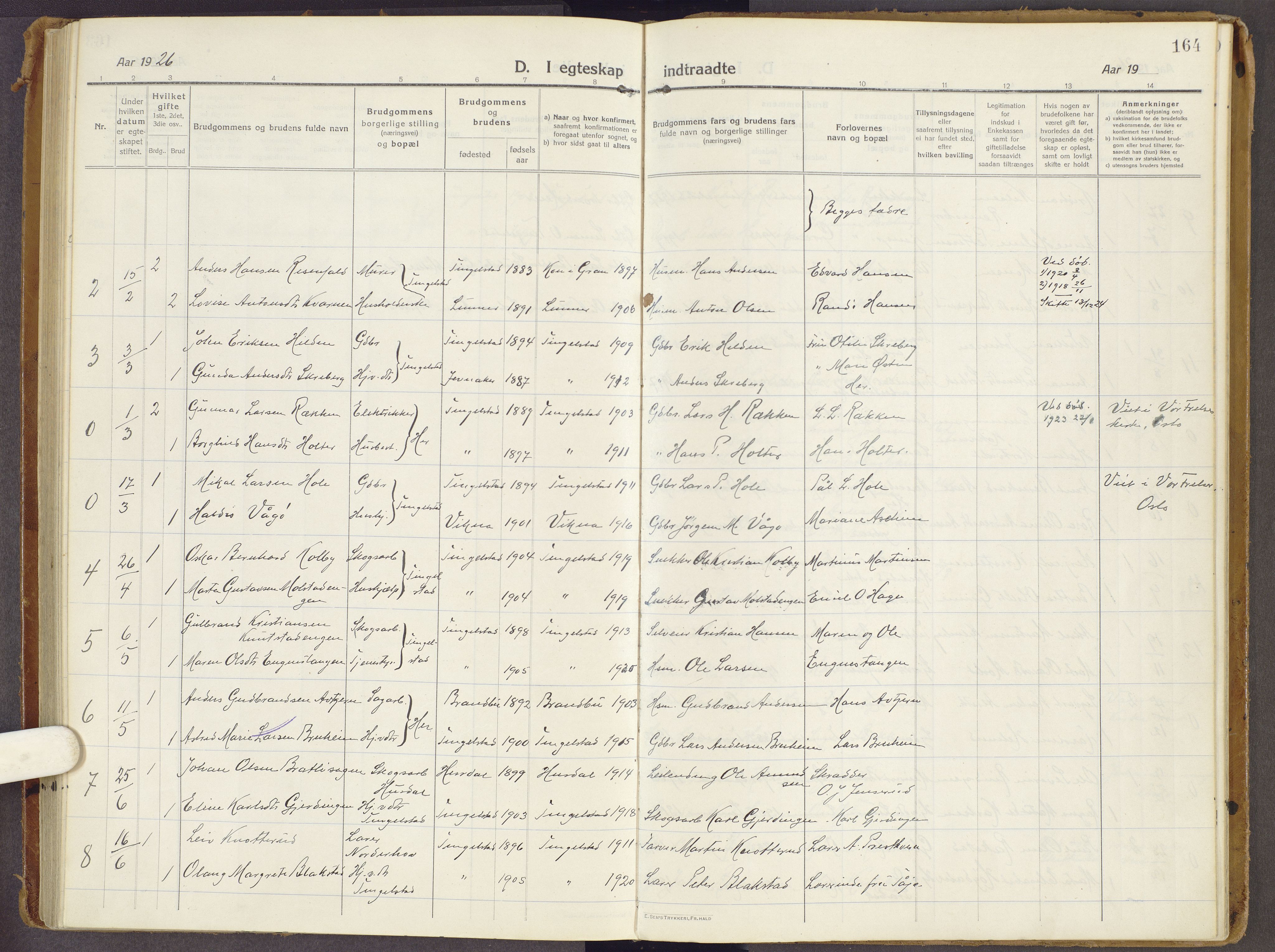 Brandbu prestekontor, SAH/PREST-114/H/Ha/Haa/L0003: Parish register (official) no. 3, 1914-1928, p. 164