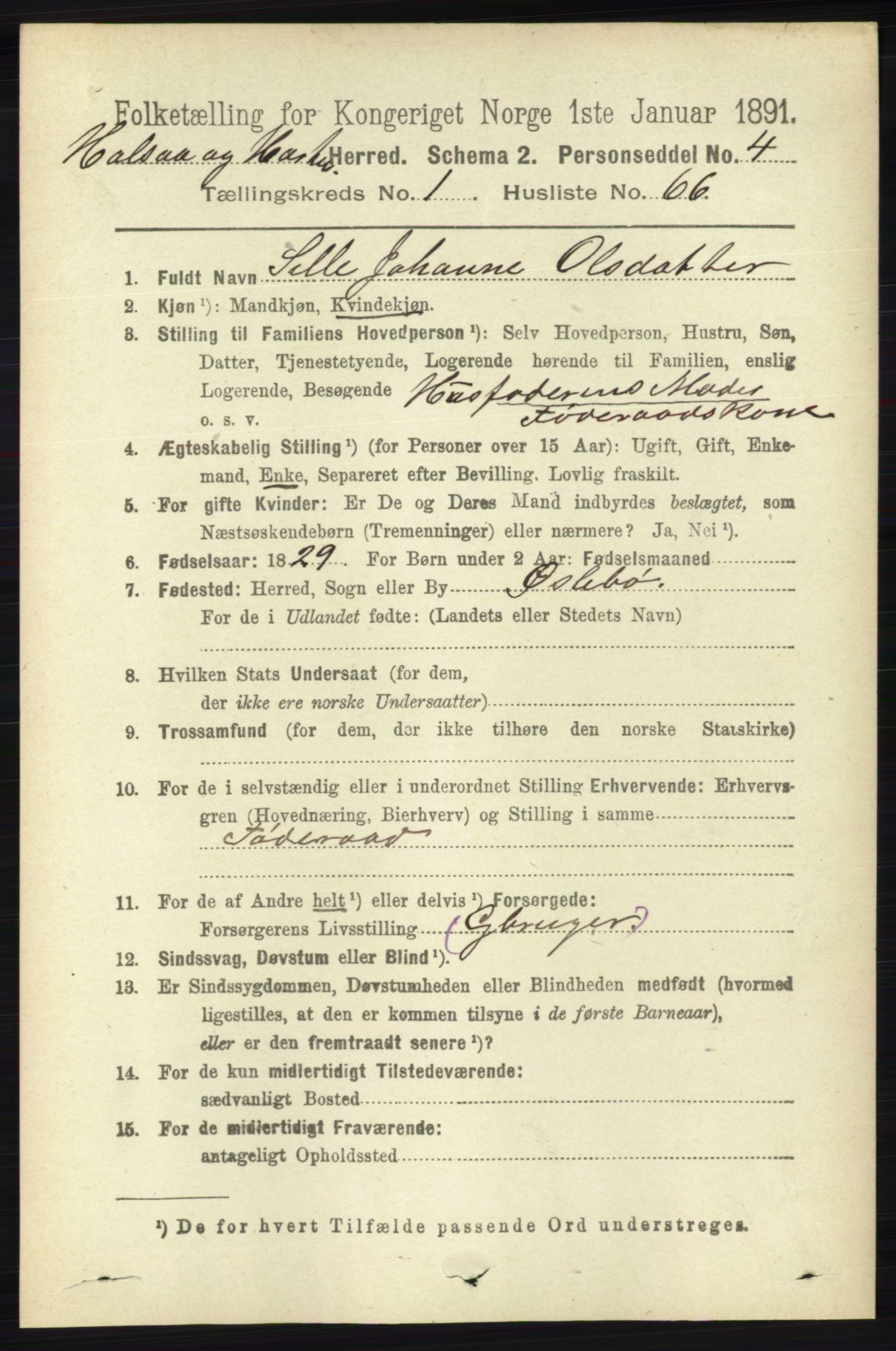 RA, 1891 census for 1019 Halse og Harkmark, 1891, p. 426
