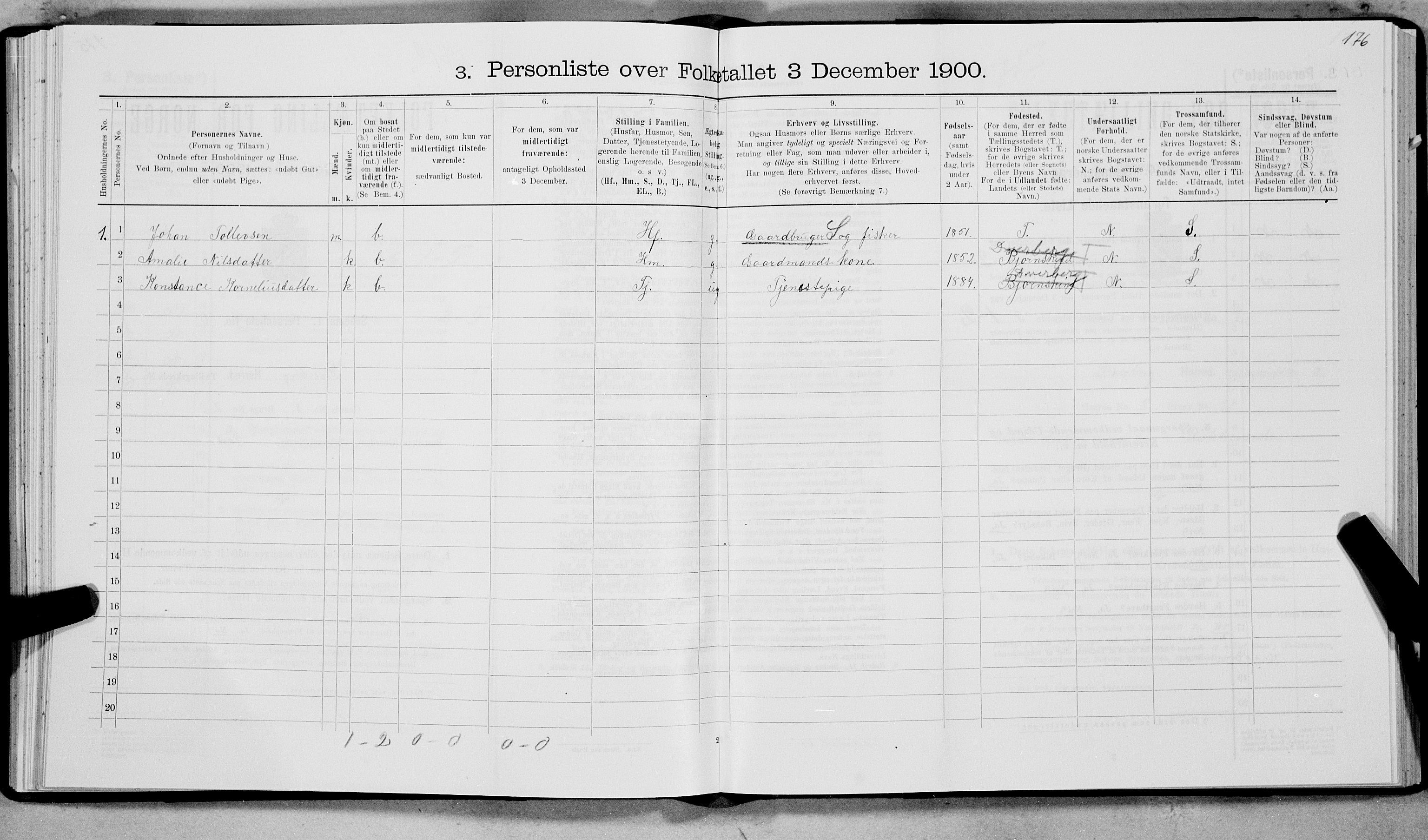 SAT, 1900 census for Dverberg, 1900, p. 207