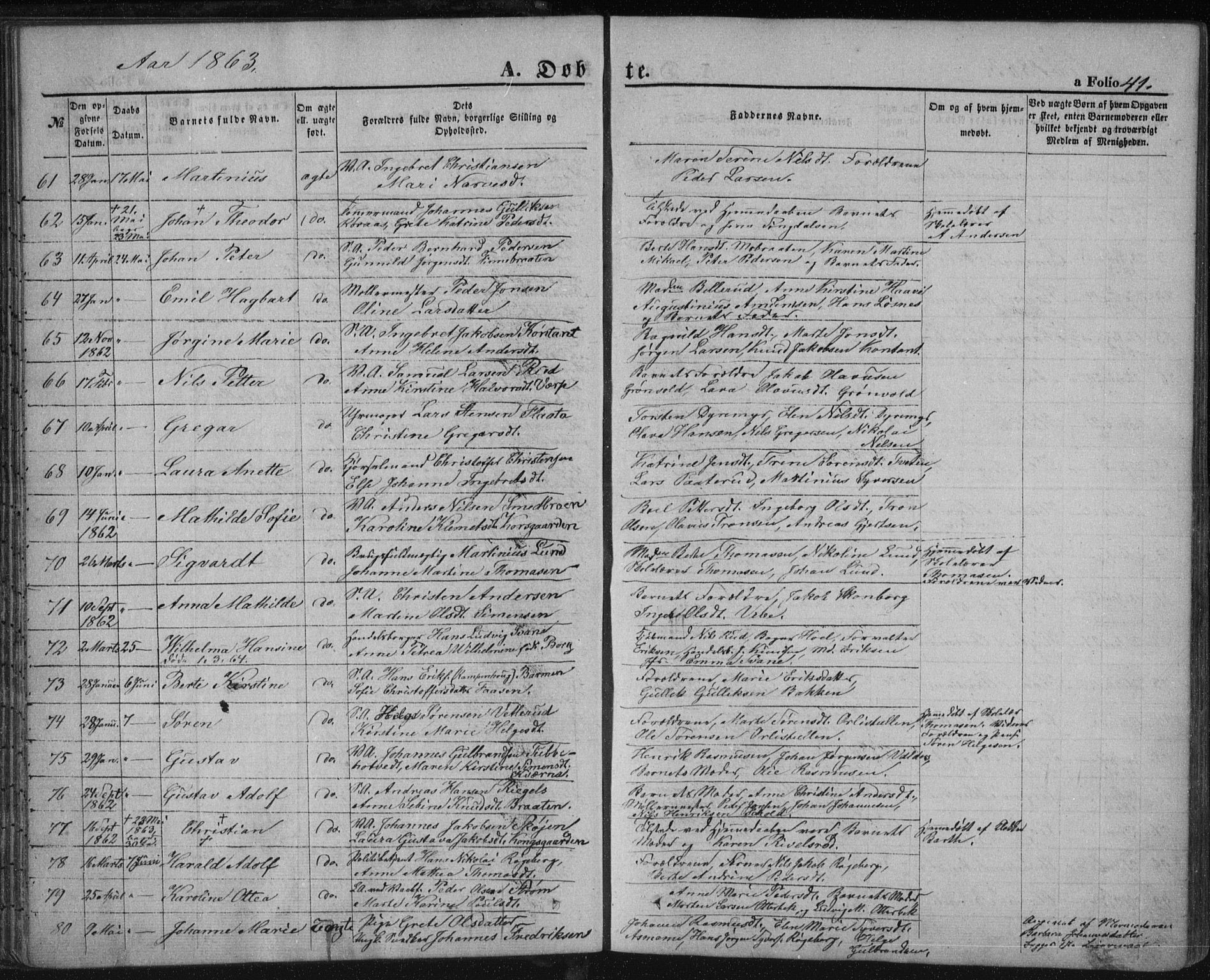 Kongsberg kirkebøker, SAKO/A-22/F/Fa/L0010: Parish register (official) no. I 10, 1859-1875, p. 41