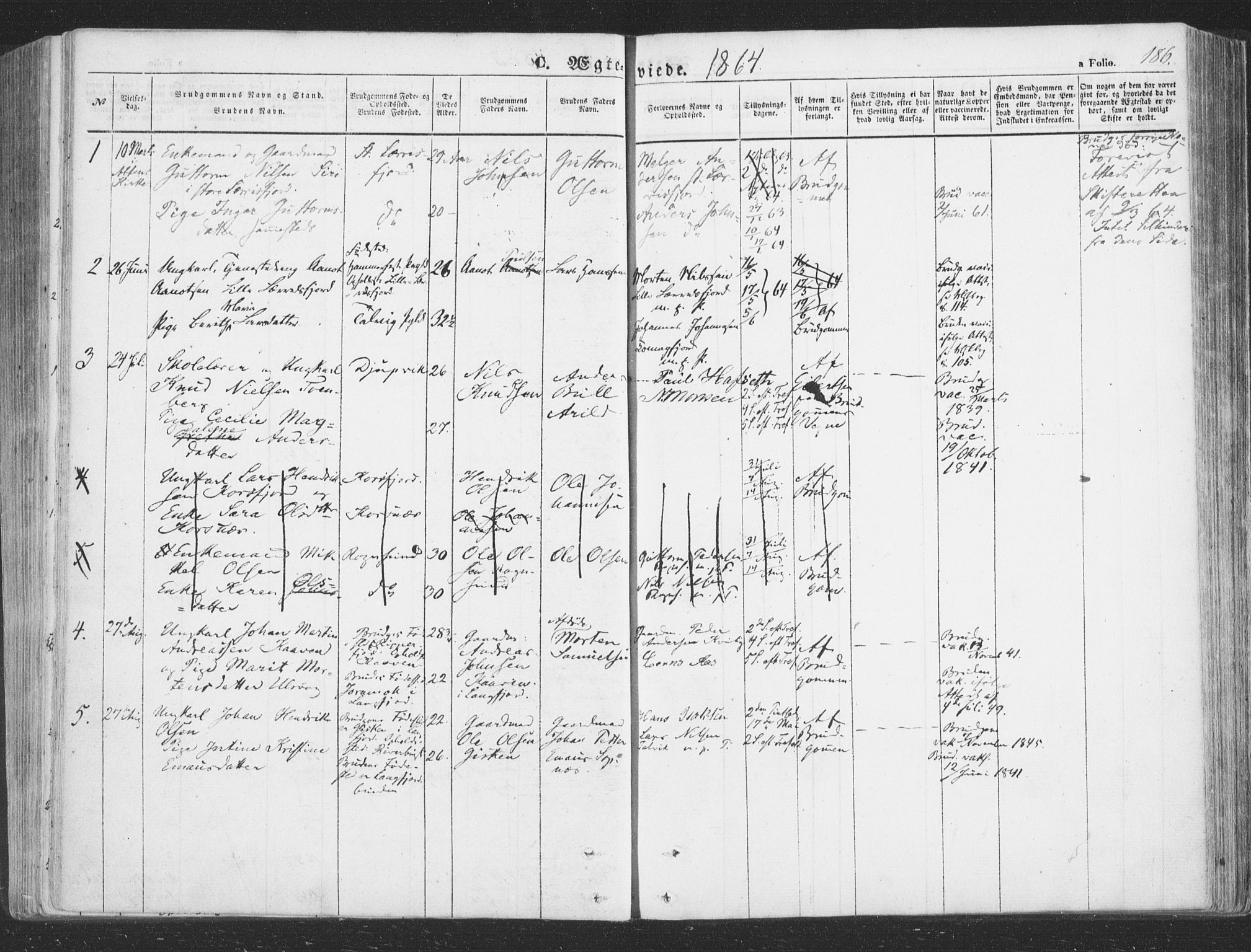 Talvik sokneprestkontor, SATØ/S-1337/H/Ha/L0010kirke: Parish register (official) no. 10, 1852-1864, p. 186