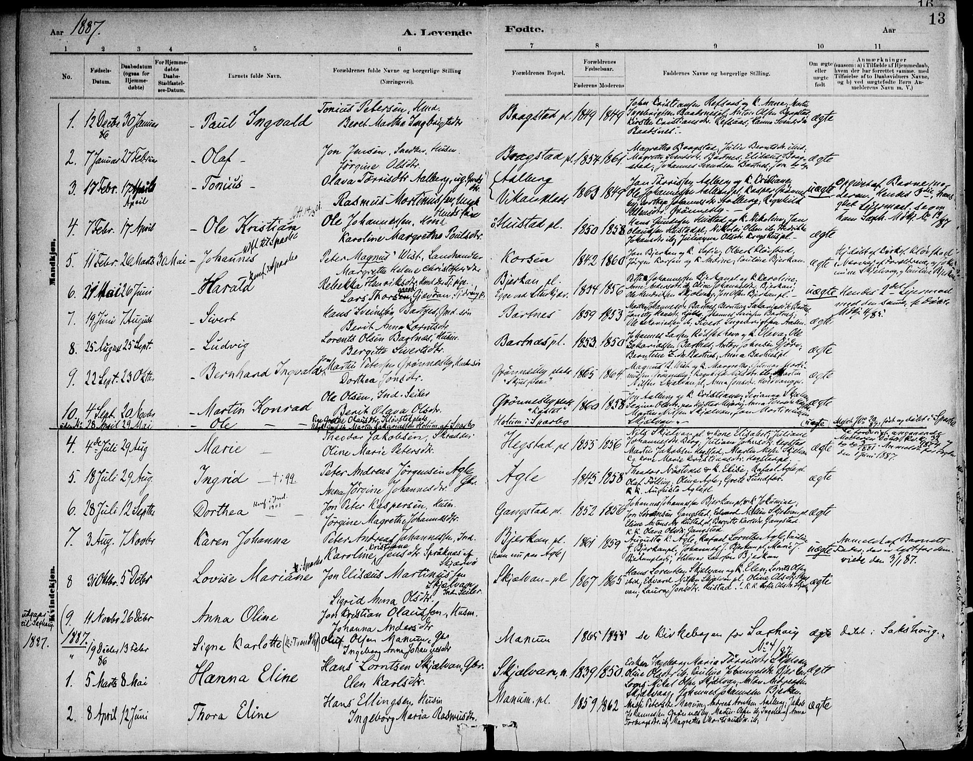 Ministerialprotokoller, klokkerbøker og fødselsregistre - Nord-Trøndelag, SAT/A-1458/732/L0316: Parish register (official) no. 732A01, 1879-1921, p. 13