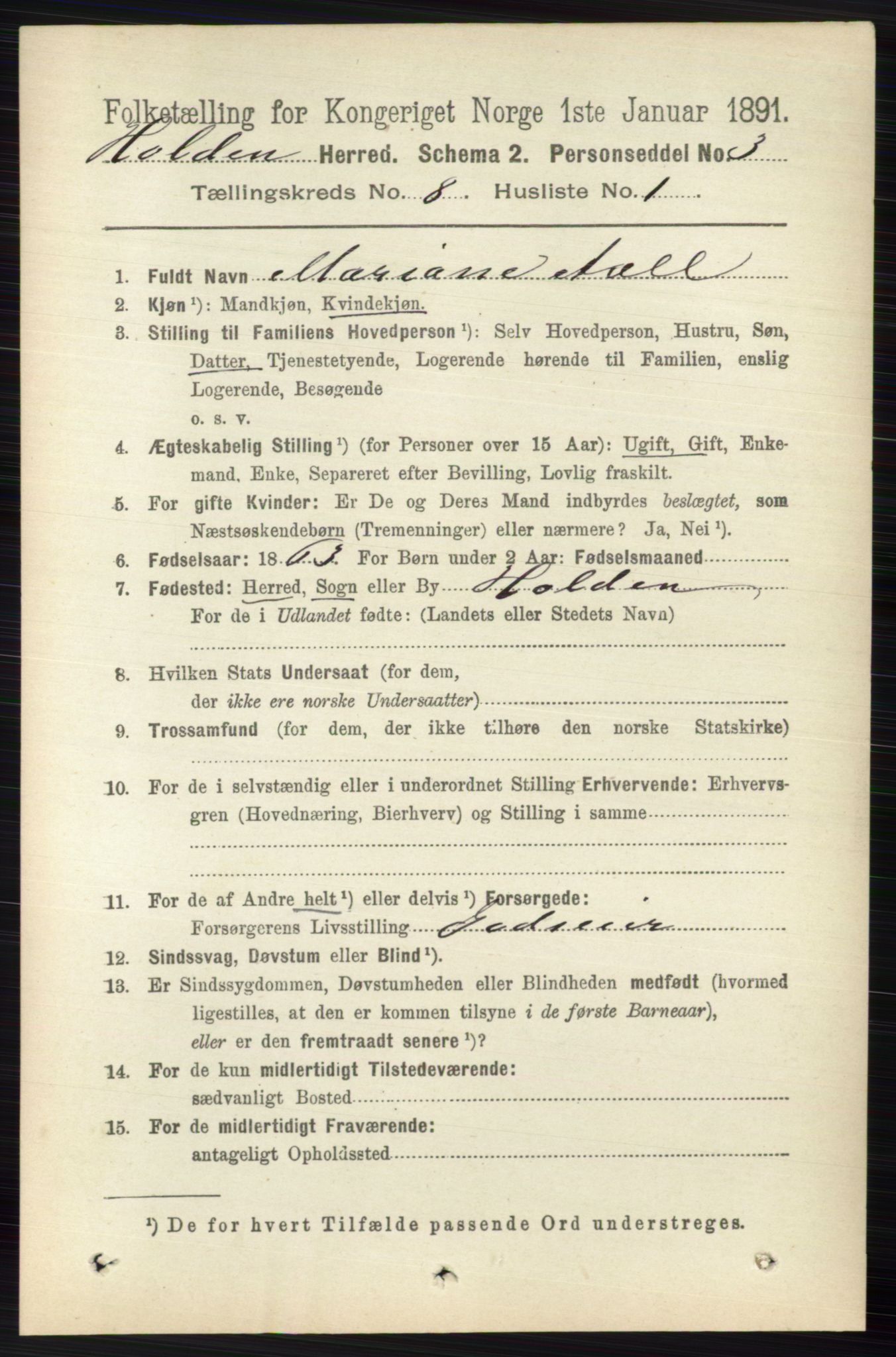 RA, 1891 census for 0819 Holla, 1891, p. 3652