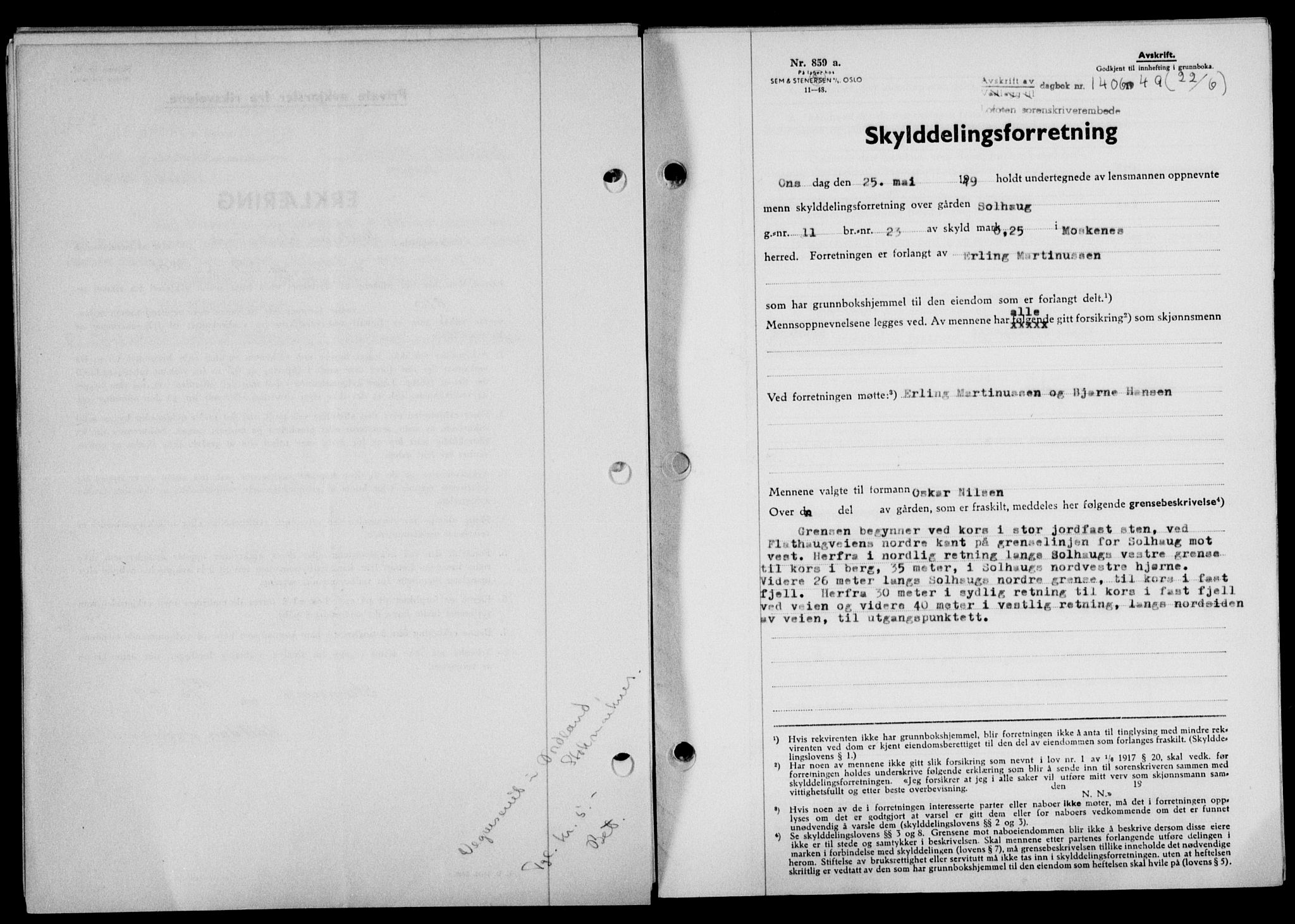 Lofoten sorenskriveri, SAT/A-0017/1/2/2C/L0021a: Mortgage book no. 21a, 1949-1949, Diary no: : 1406/1949