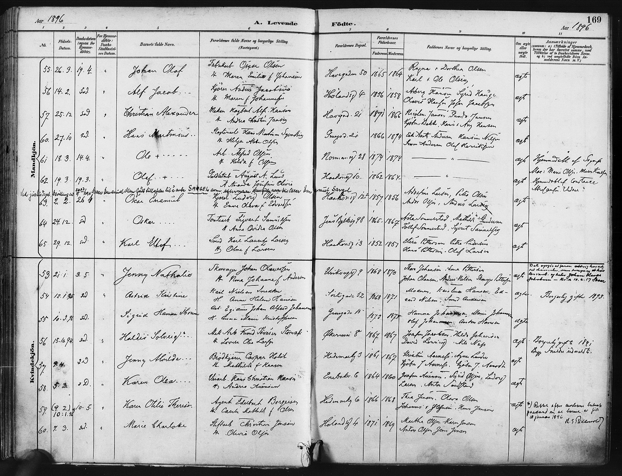 Kampen prestekontor Kirkebøker, SAO/A-10853/F/Fa/L0005: Parish register (official) no. I 5, 1890-1902, p. 169