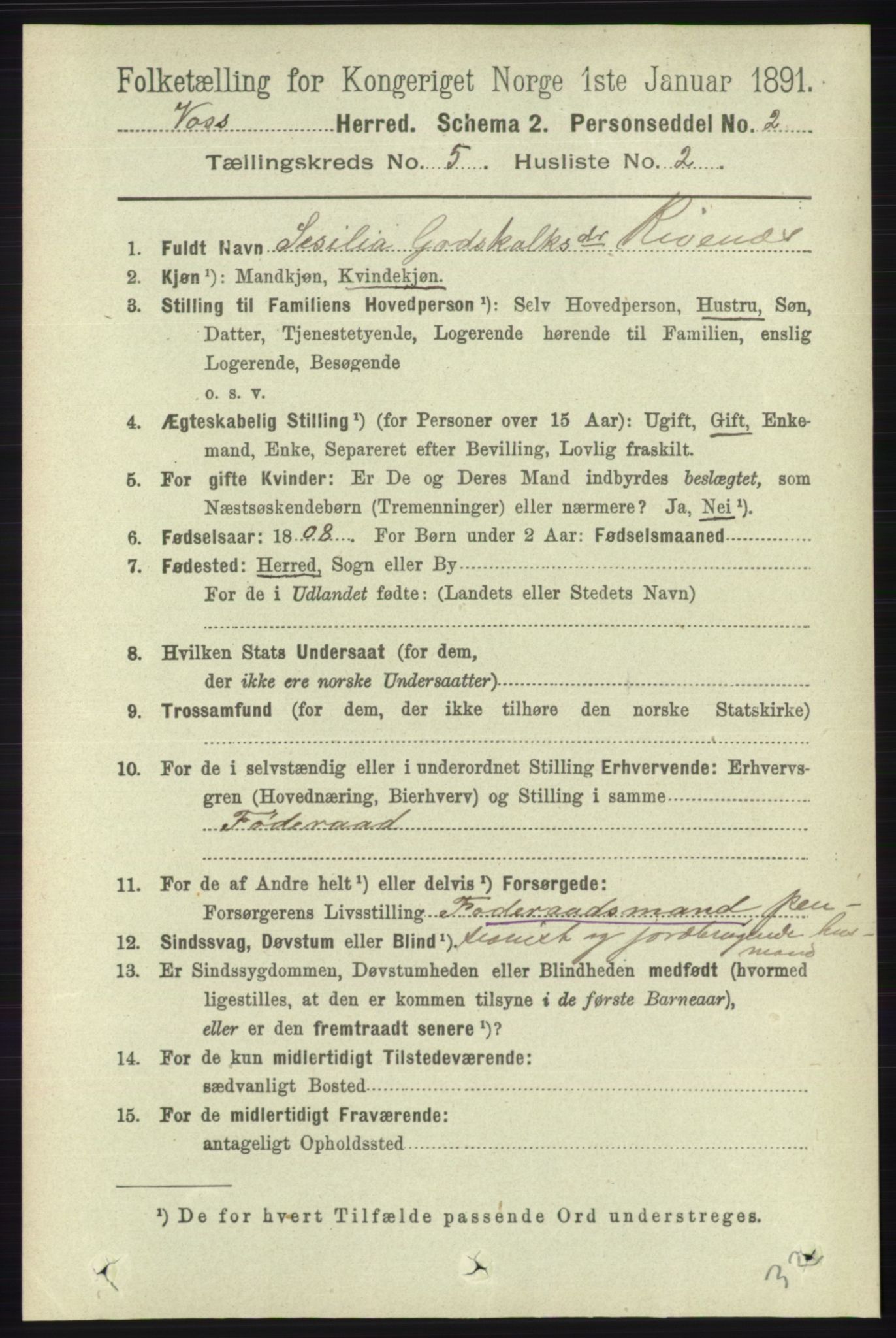 RA, 1891 census for 1235 Voss, 1891, p. 2712