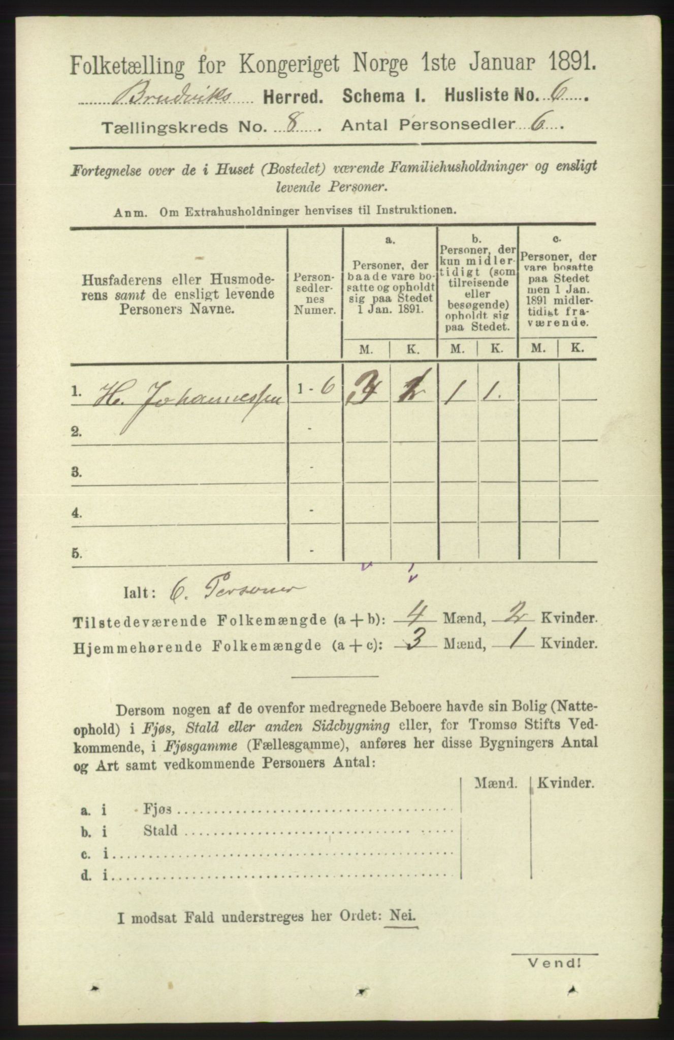 RA, 1891 census for 1251 Bruvik, 1891, p. 2866