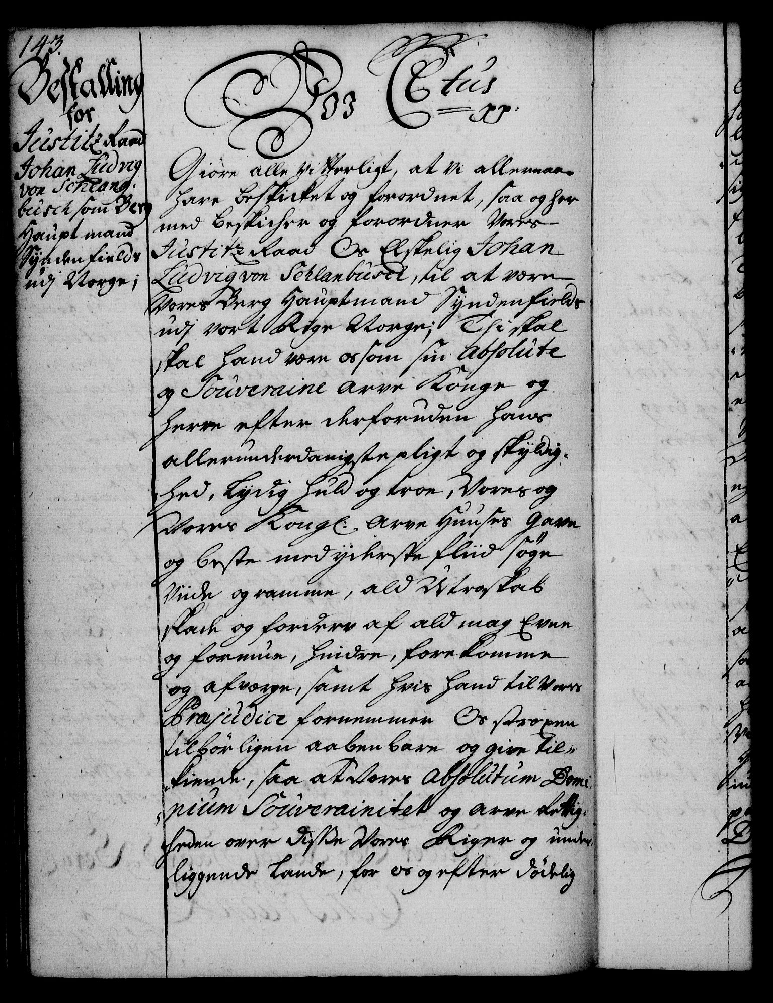 Rentekammeret, Kammerkanselliet, RA/EA-3111/G/Gg/Gge/L0002: Norsk bestallingsprotokoll med register (merket RK 53.26), 1730-1744, p. 143