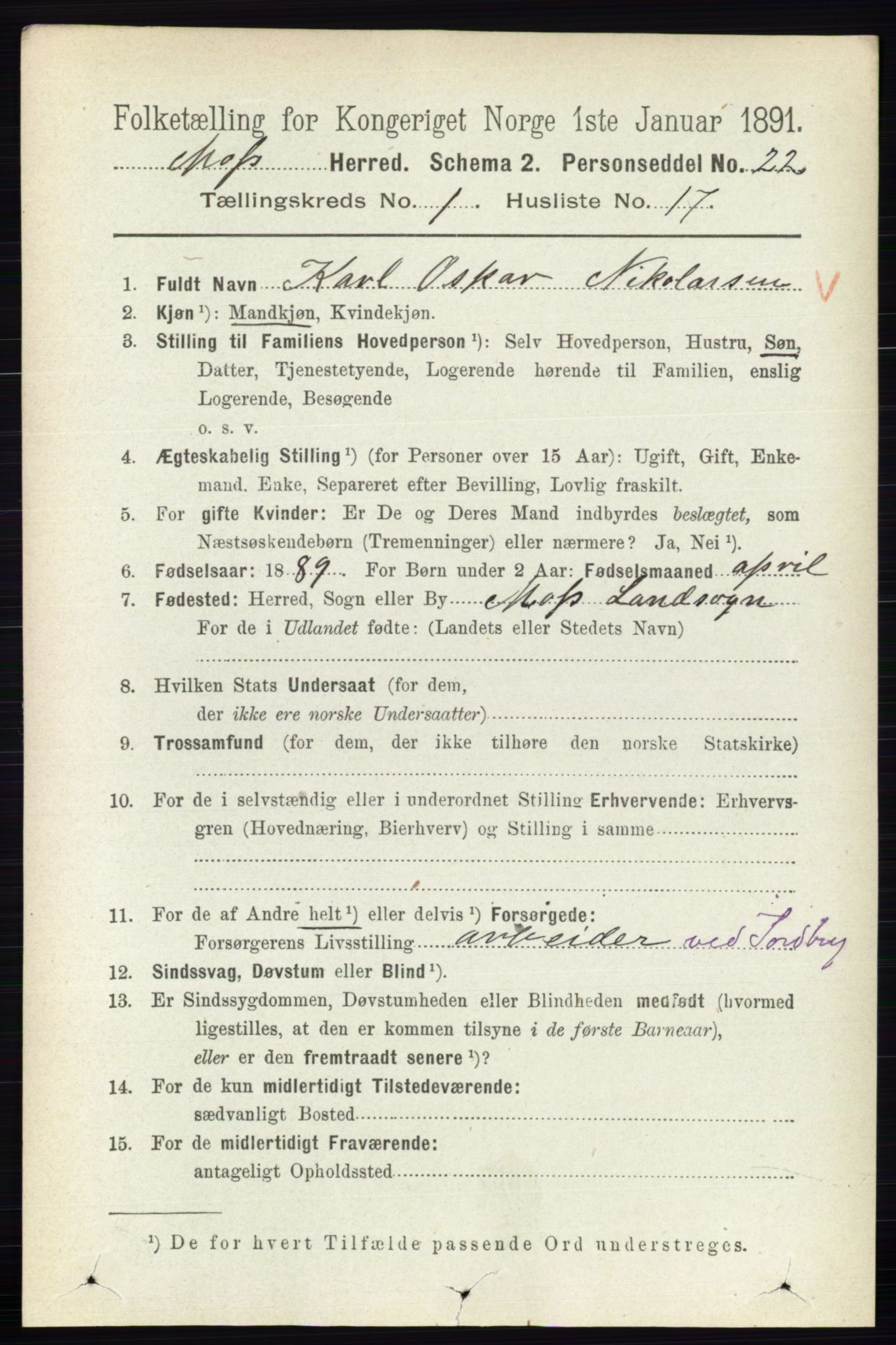 RA, 1891 Census for 0194 Moss, 1891, p. 358