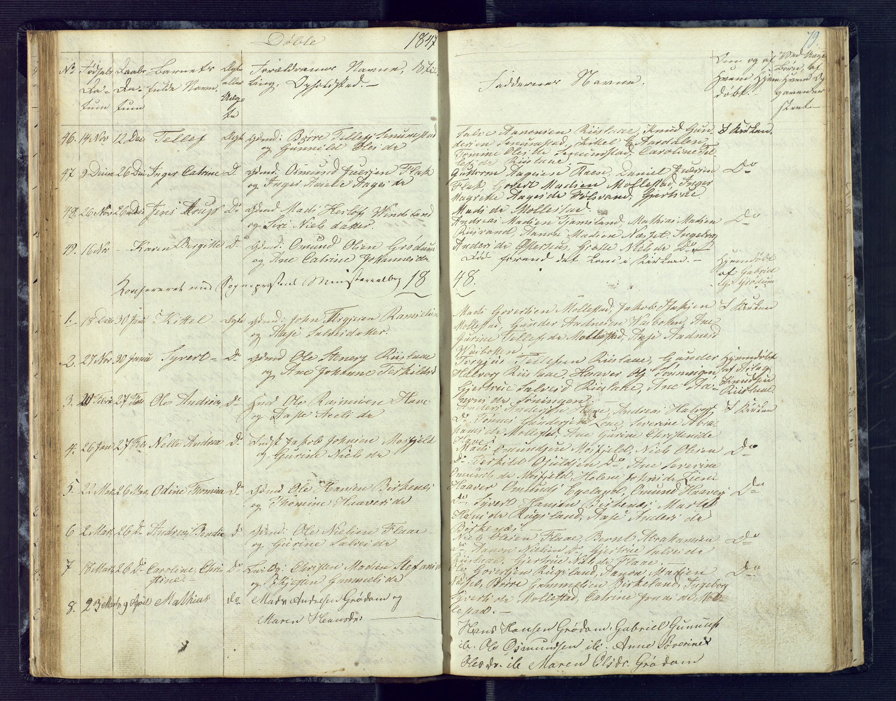 Birkenes sokneprestkontor, SAK/1111-0004/F/Fb/L0001: Parish register (copy) no. B 1, 1837-1856, p. 79