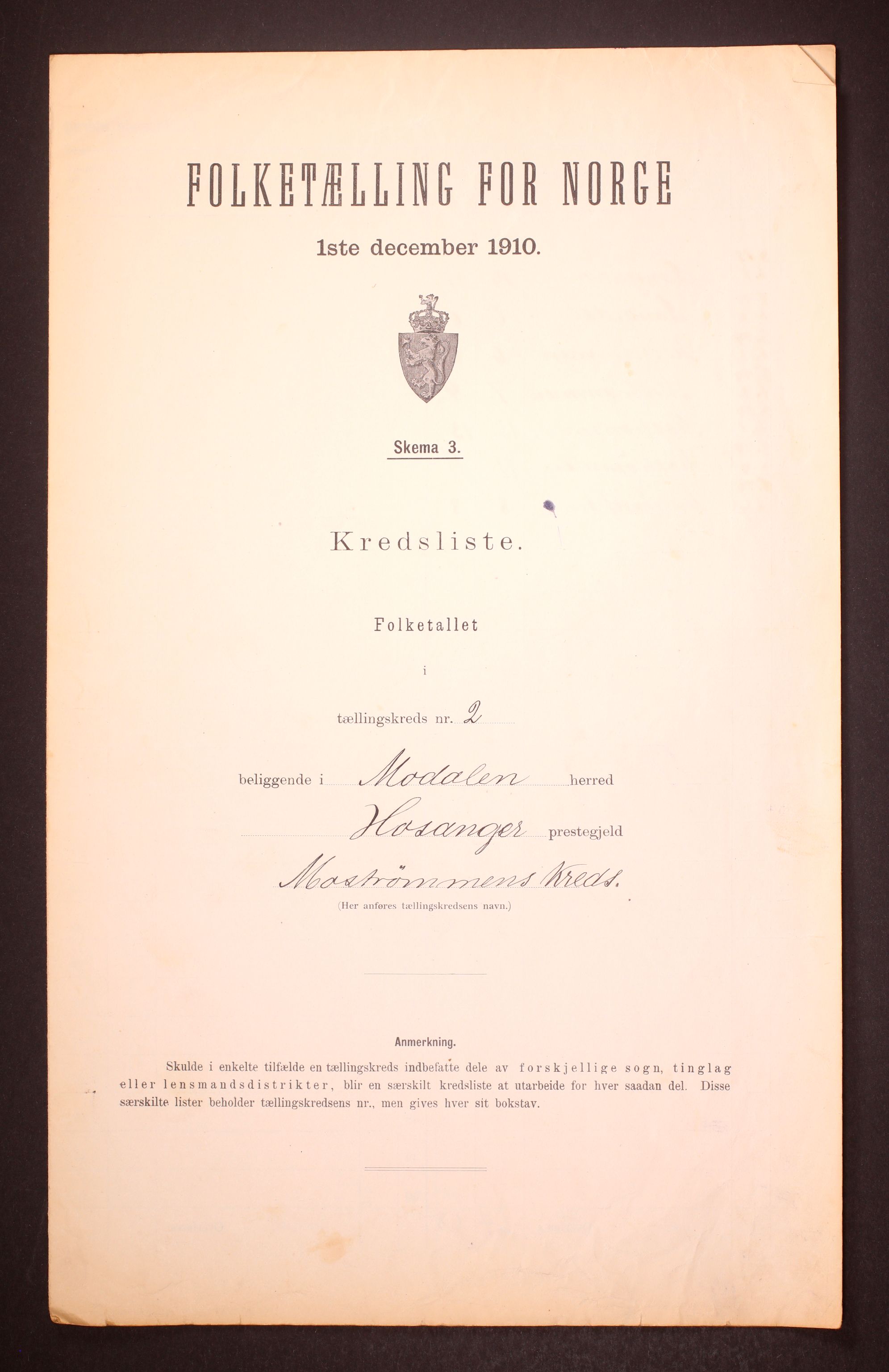 RA, 1910 census for Modalen, 1910, p. 7