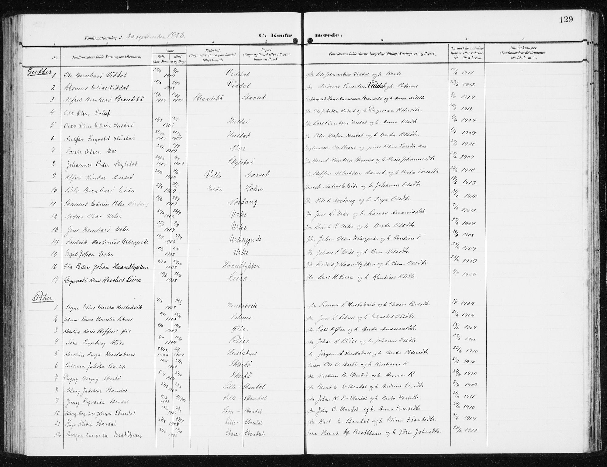 Ministerialprotokoller, klokkerbøker og fødselsregistre - Møre og Romsdal, AV/SAT-A-1454/515/L0216: Parish register (copy) no. 515C03, 1906-1941, p. 129