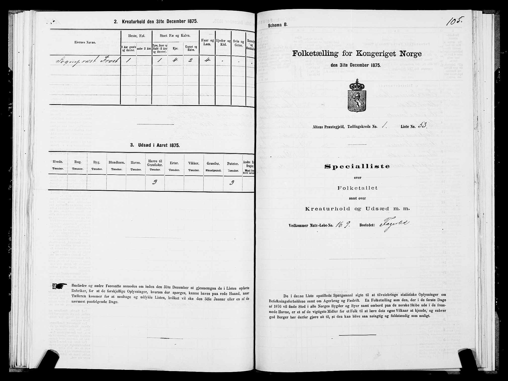 SATØ, 1875 census for 2012P Alta, 1875, p. 1105