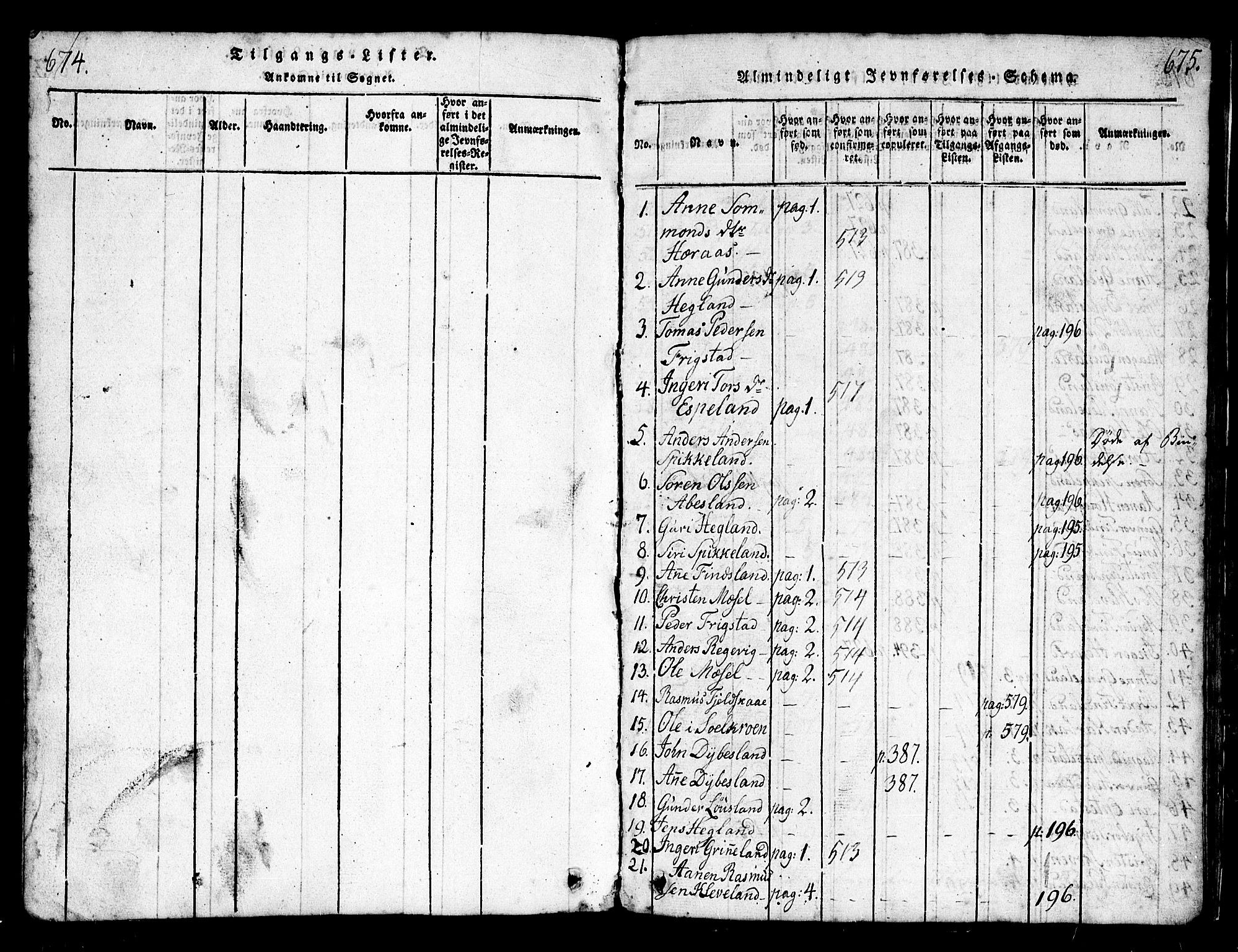Bjelland sokneprestkontor, SAK/1111-0005/F/Fb/Fbb/L0003: Parish register (copy) no. B 3, 1816-1868, p. 674-675