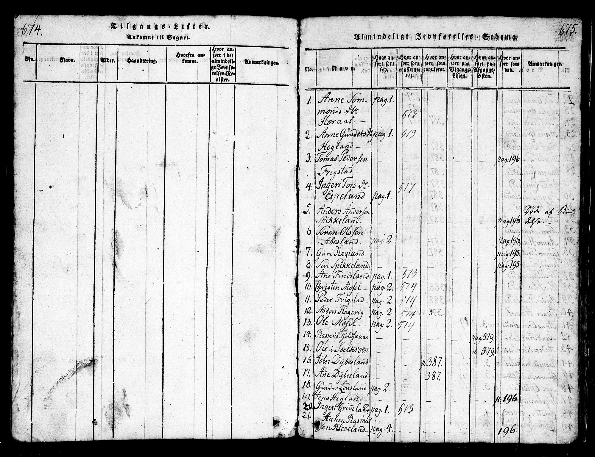 Bjelland sokneprestkontor, AV/SAK-1111-0005/F/Fb/Fbb/L0003: Parish register (copy) no. B 3, 1816-1868, p. 674-675