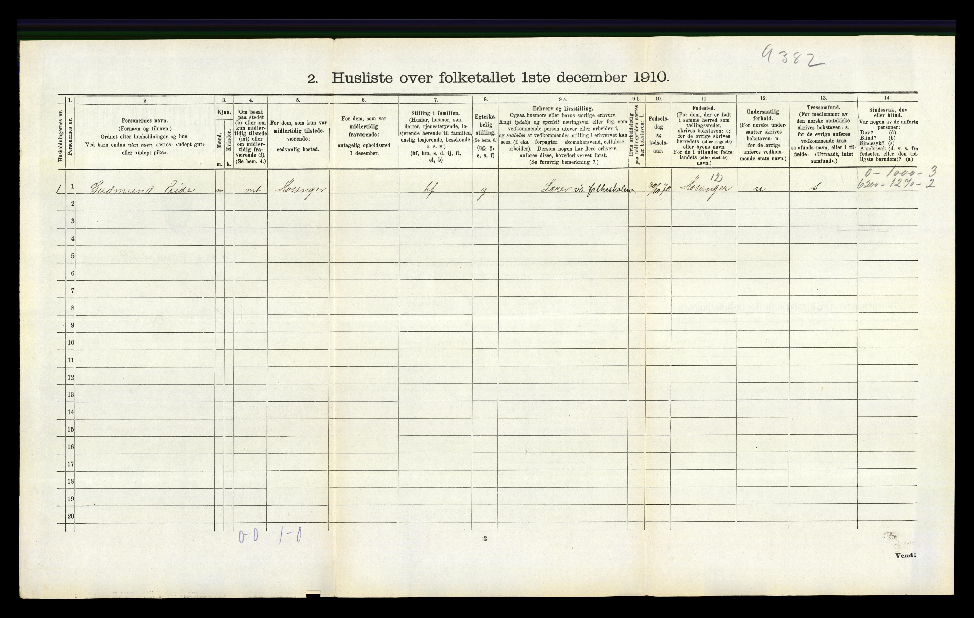 RA, 1910 census for Hamre, 1910, p. 399