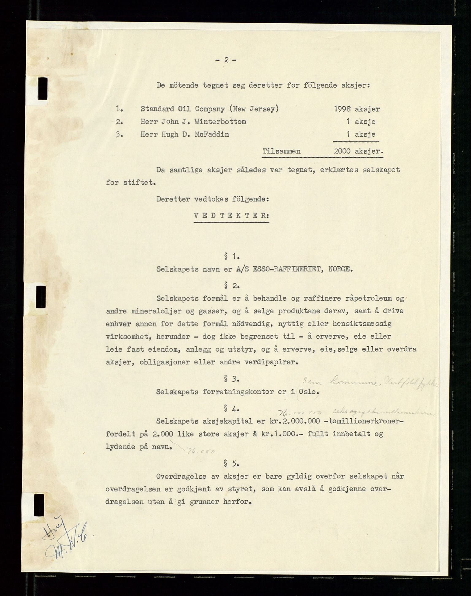 PA 1537 - A/S Essoraffineriet Norge, AV/SAST-A-101957/A/Aa/L0001/0002: Styremøter / Shareholder meetings, board meetings, by laws (vedtekter), 1957-1960, p. 82