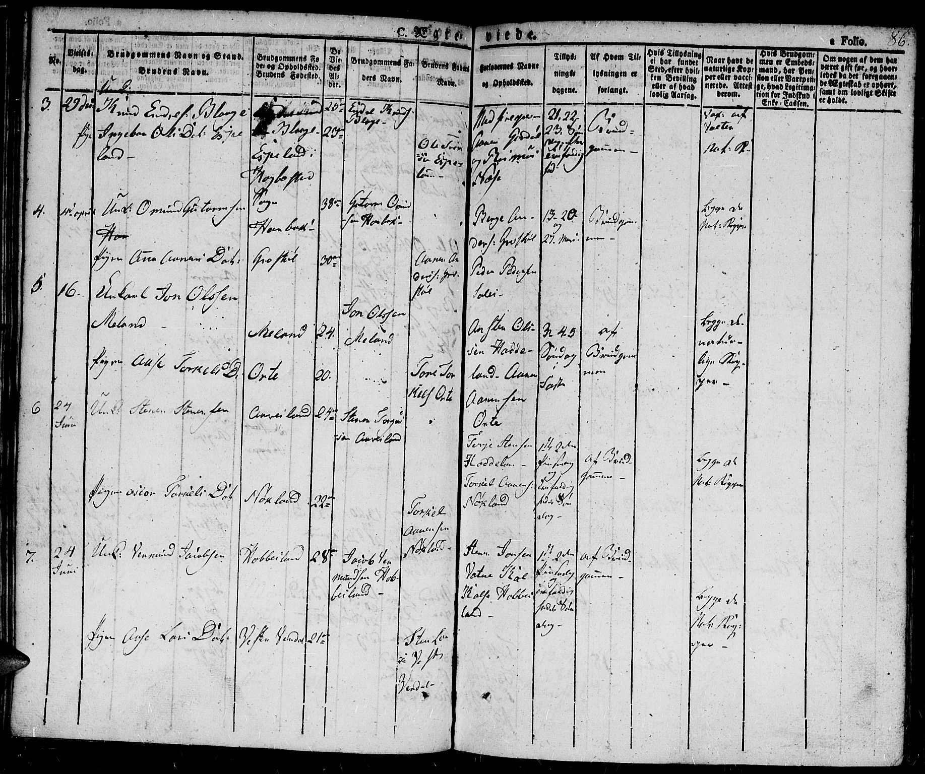 Hægebostad sokneprestkontor, AV/SAK-1111-0024/F/Fa/Fab/L0001: Parish register (official) no. A 1, 1823-1867, p. 86