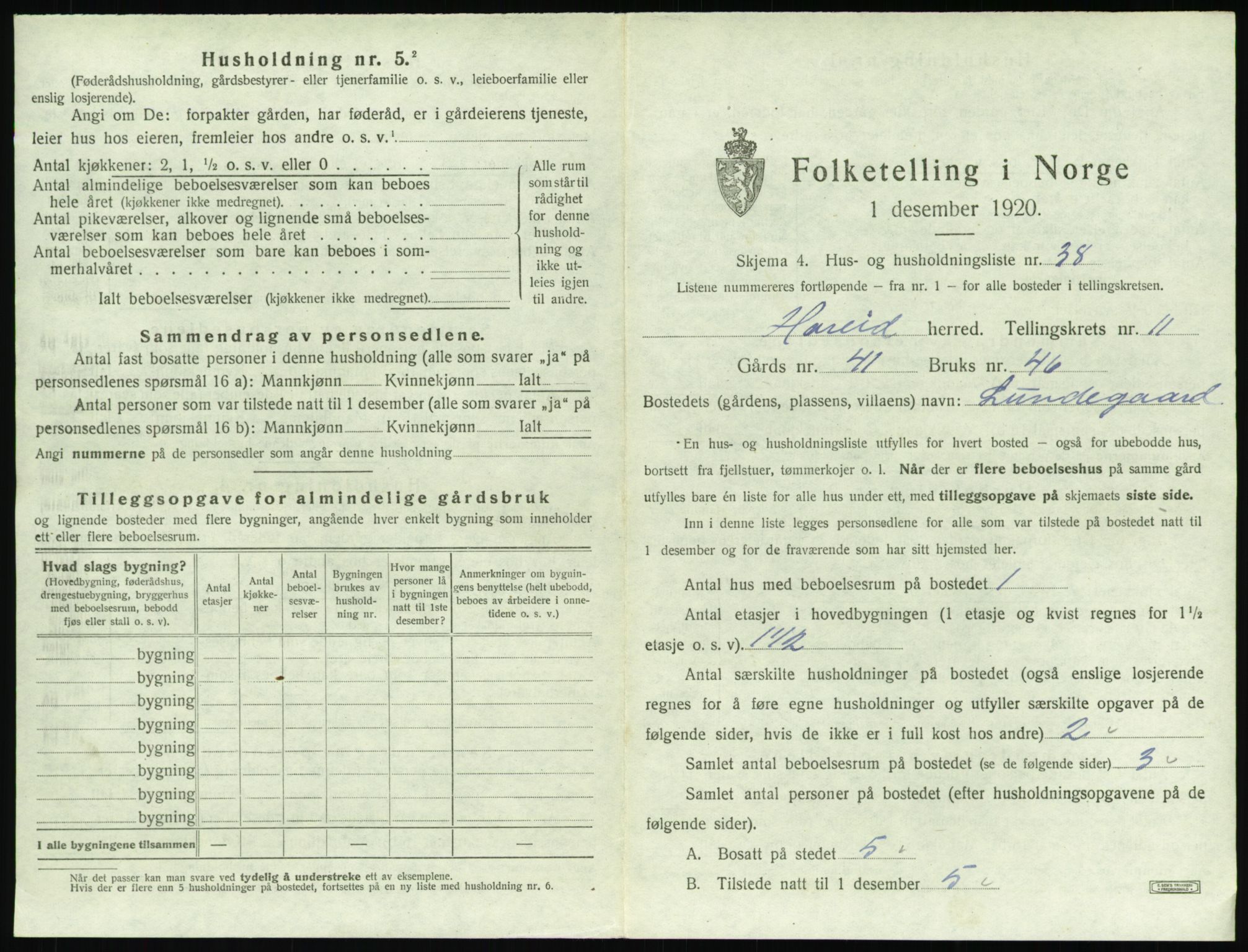 SAT, 1920 census for Hareid, 1920, p. 615