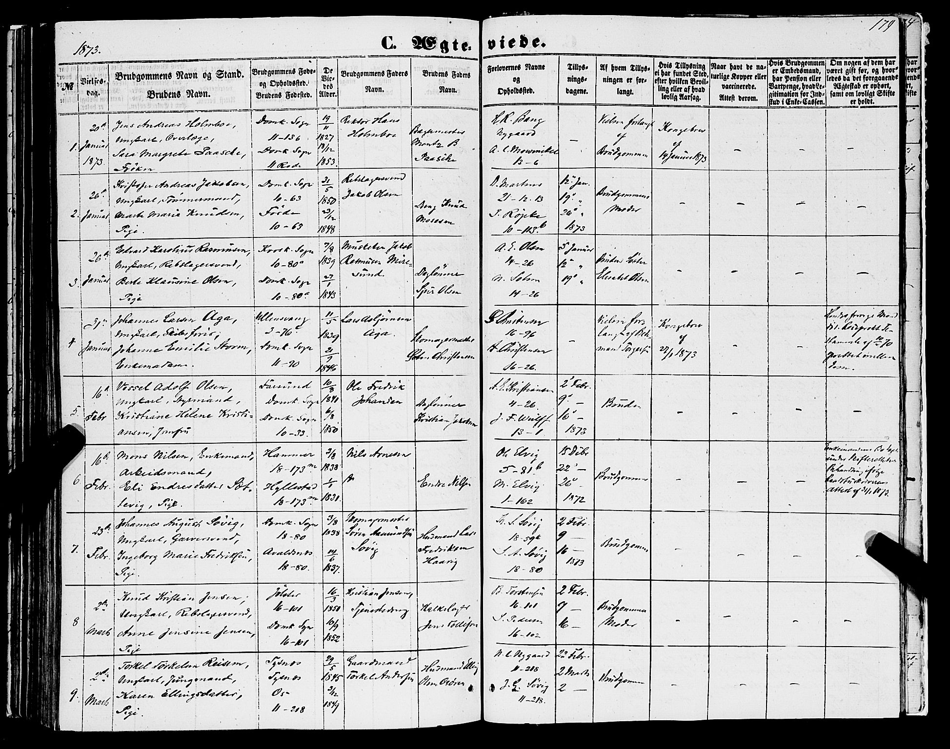 Domkirken sokneprestembete, SAB/A-74801/H/Haa/L0034: Parish register (official) no. D 2, 1853-1874, p. 179
