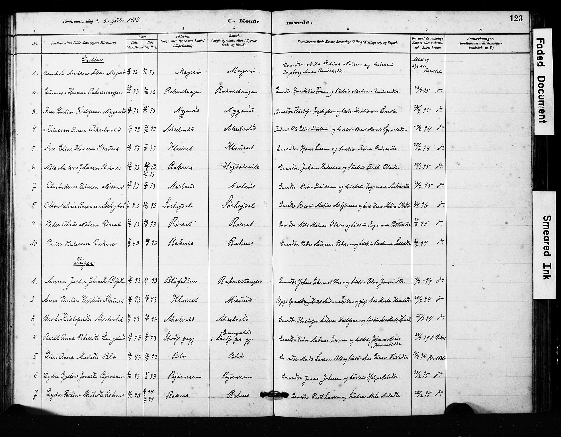 Ministerialprotokoller, klokkerbøker og fødselsregistre - Møre og Romsdal, SAT/A-1454/563/L0737: Parish register (copy) no. 563C01, 1878-1916, p. 123