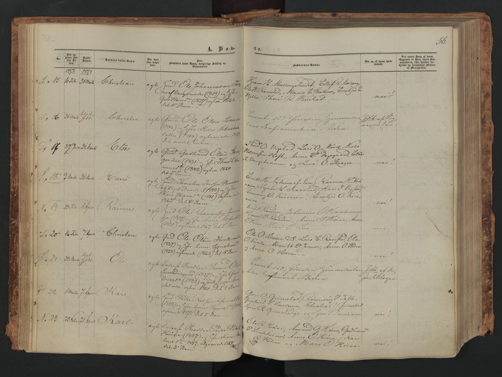Skjåk prestekontor, SAH/PREST-072/H/Ha/Haa/L0001: Parish register (official) no. 1, 1863-1879, p. 56