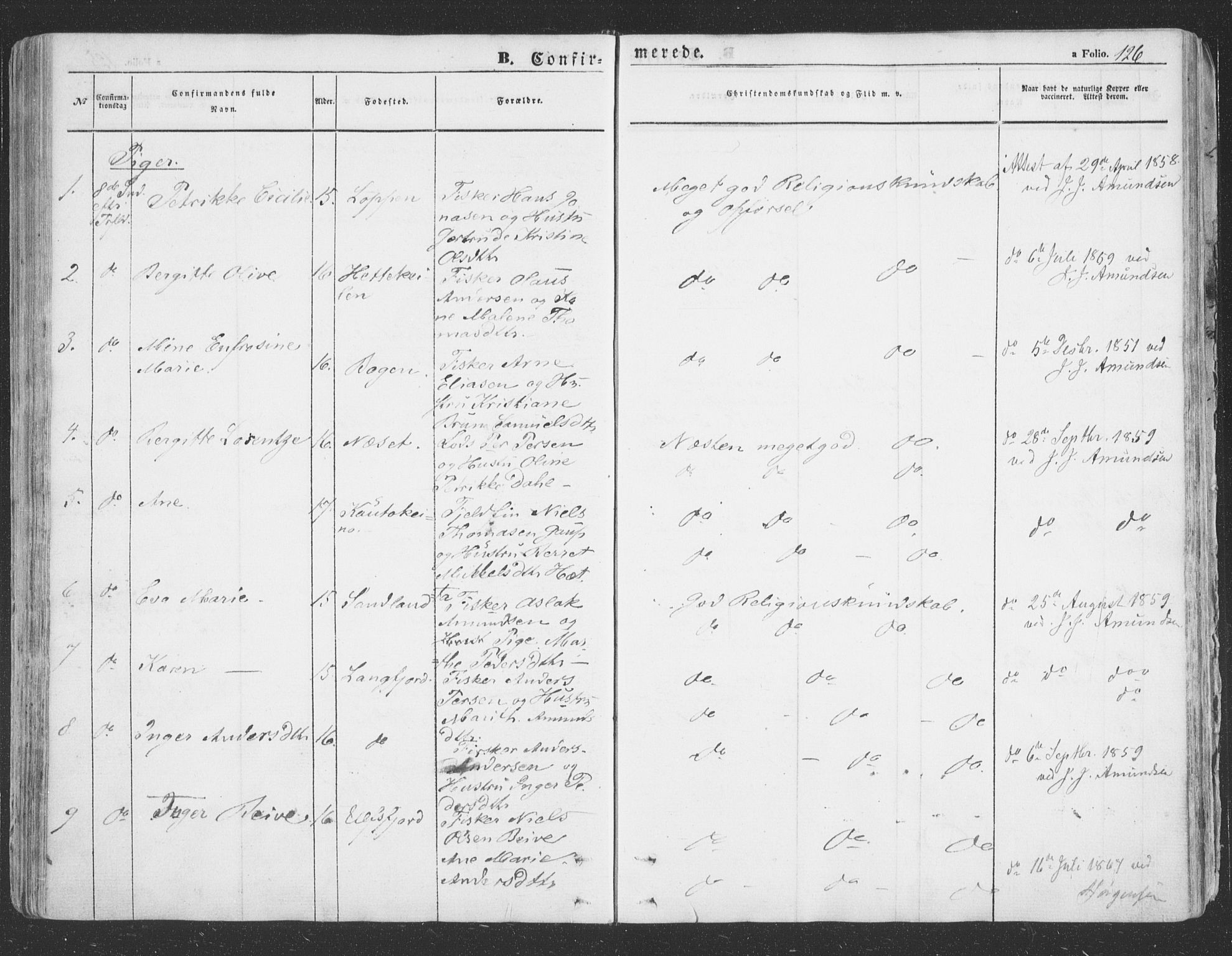 Loppa sokneprestkontor, AV/SATØ-S-1339/H/Ha/L0004kirke: Parish register (official) no. 4, 1849-1868, p. 126