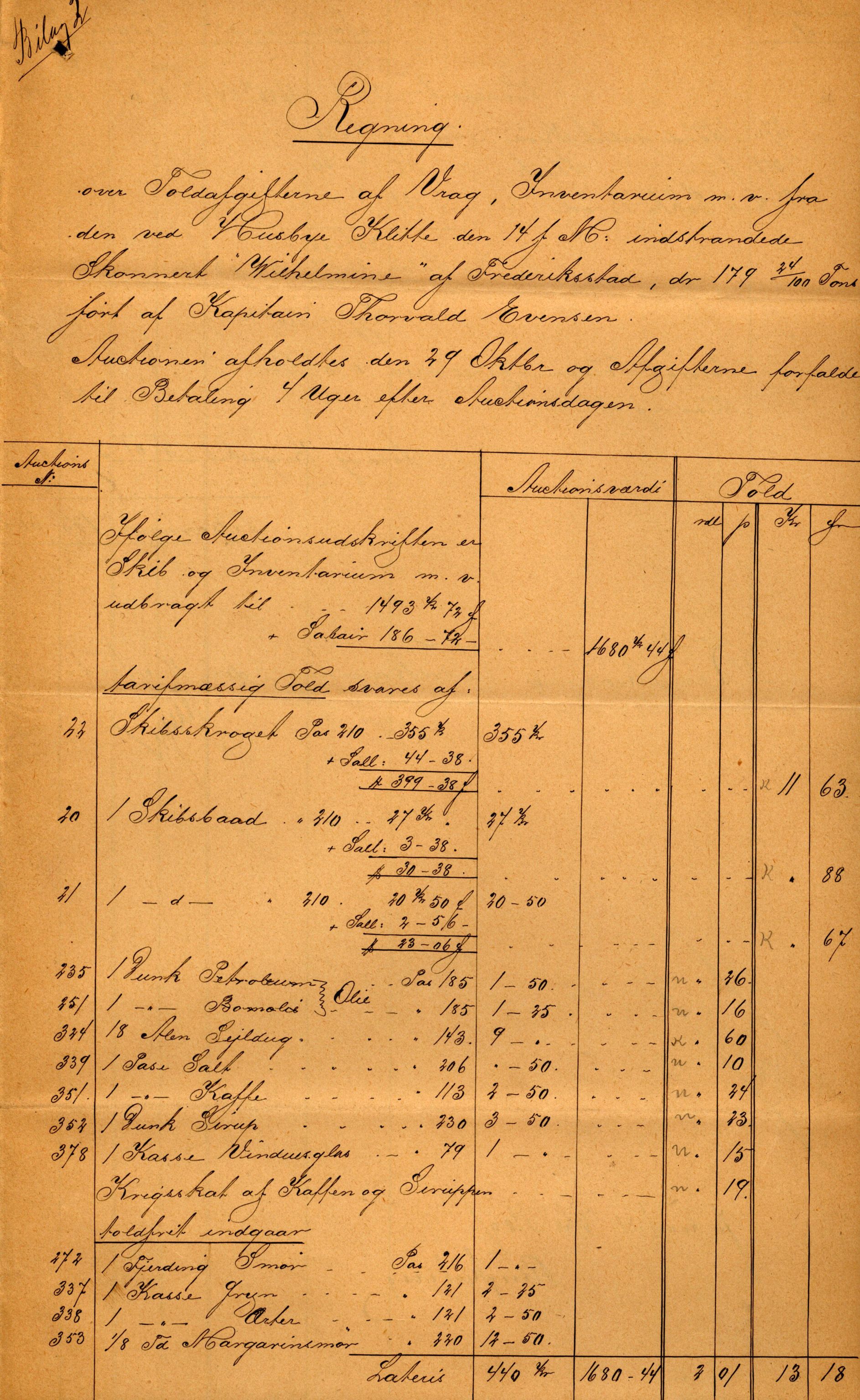 Pa 63 - Østlandske skibsassuranceforening, VEMU/A-1079/G/Ga/L0020/0001: Havaridokumenter / Tellus, Telanak, Wilhelmine, 1887, p. 169