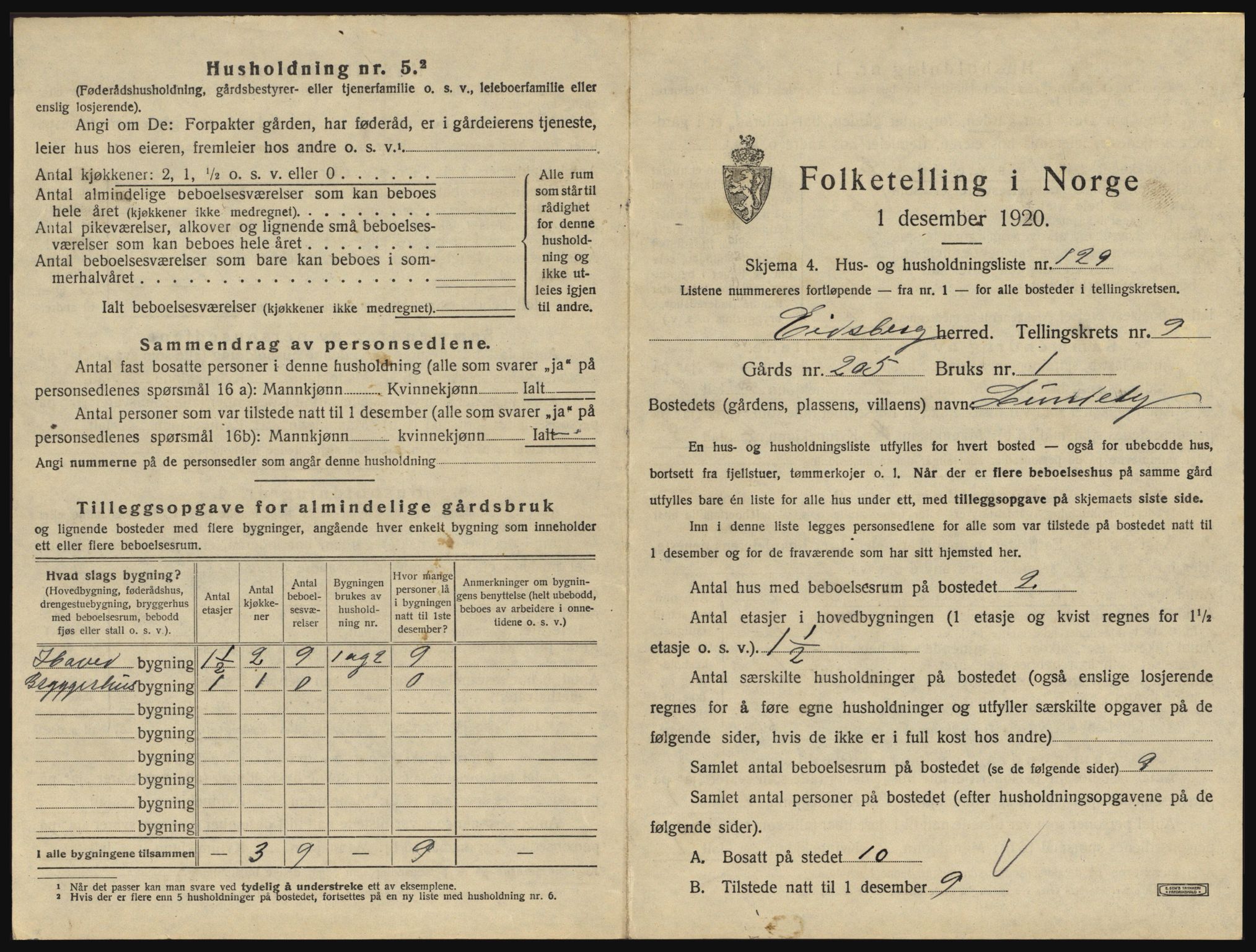 SAO, 1920 census for Eidsberg, 1920, p. 1755