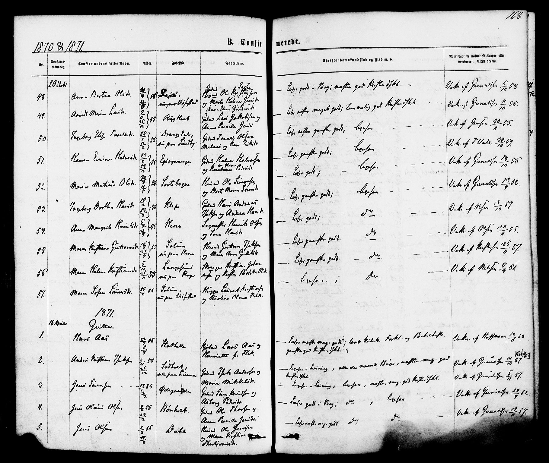 Bamble kirkebøker, SAKO/A-253/F/Fa/L0006: Parish register (official) no. I 6, 1869-1877, p. 168