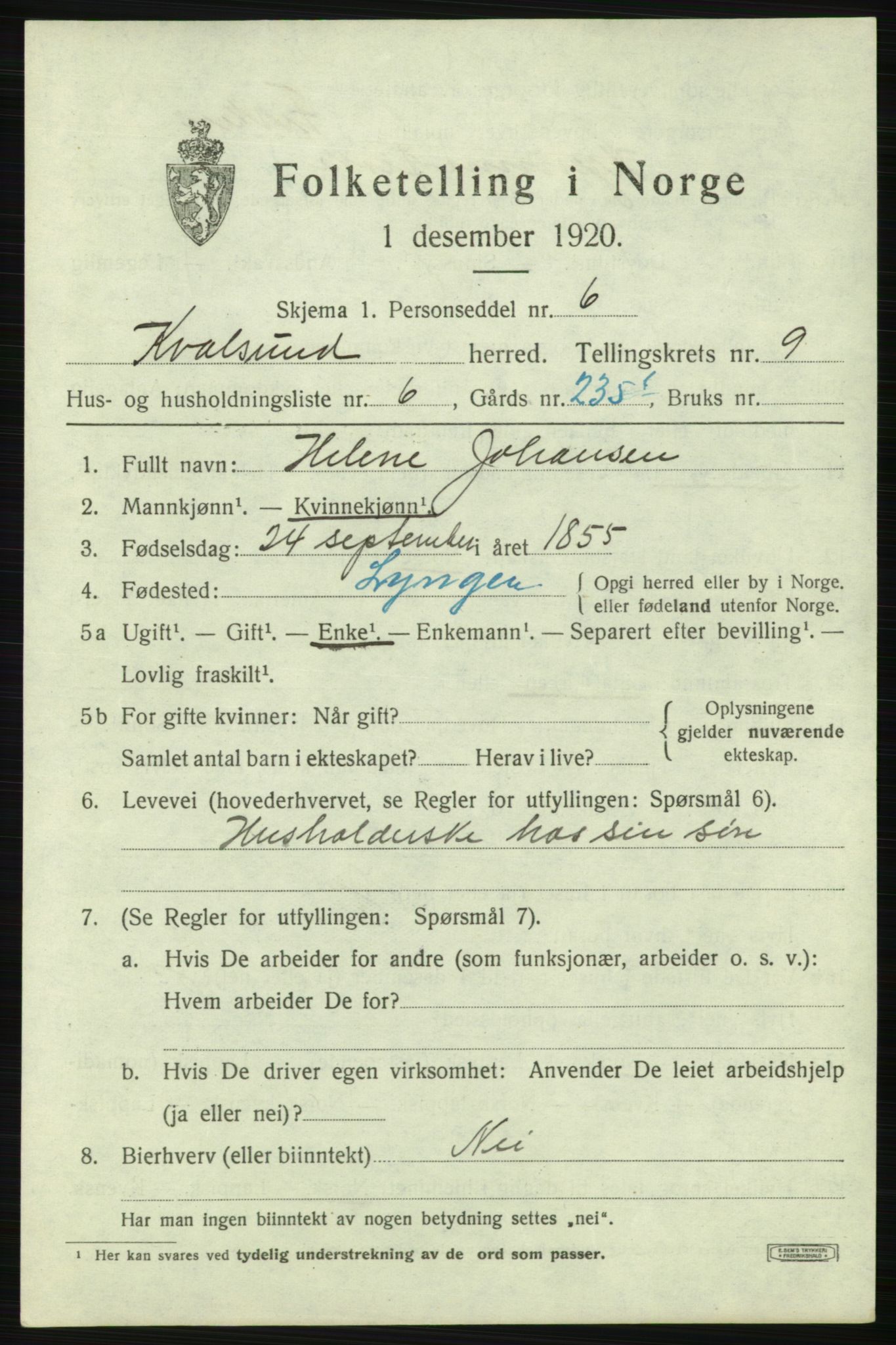 SATØ, 1920 census for , 1920, p. 2840