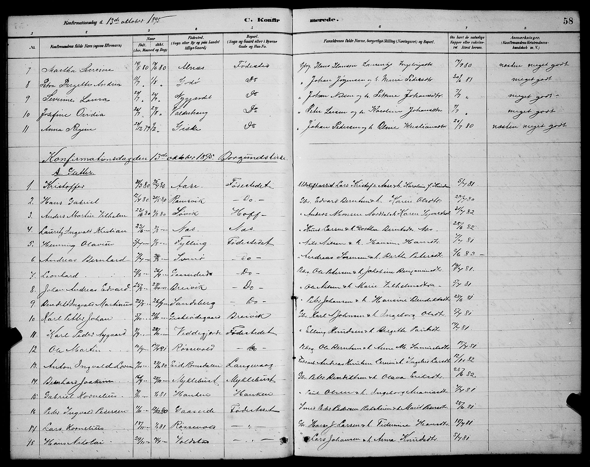 Ministerialprotokoller, klokkerbøker og fødselsregistre - Møre og Romsdal, AV/SAT-A-1454/528/L0430: Parish register (copy) no. 528C11, 1884-1899, p. 58