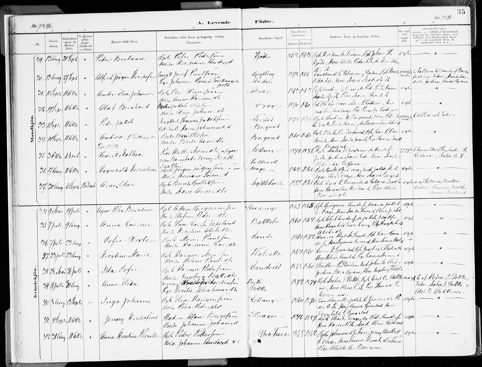 Selje sokneprestembete, AV/SAB-A-99938/H/Ha/Haa/Haab: Parish register (official) no. B 2, 1891-1907, p. 35