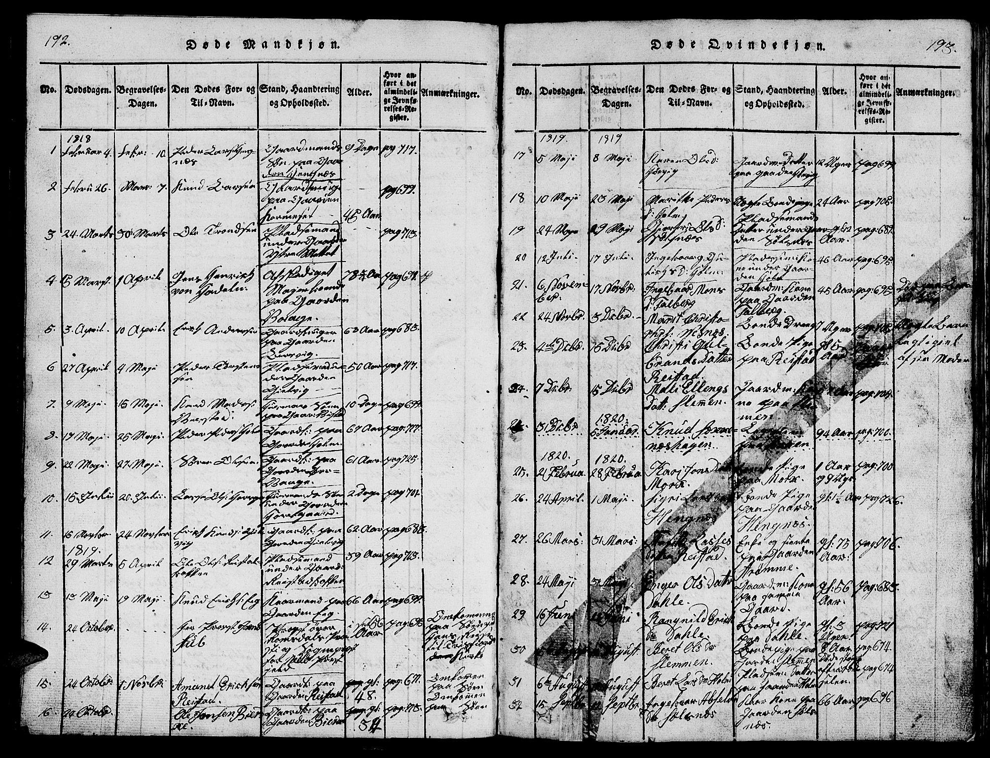 Ministerialprotokoller, klokkerbøker og fødselsregistre - Møre og Romsdal, SAT/A-1454/547/L0610: Parish register (copy) no. 547C01, 1818-1839, p. 192-193