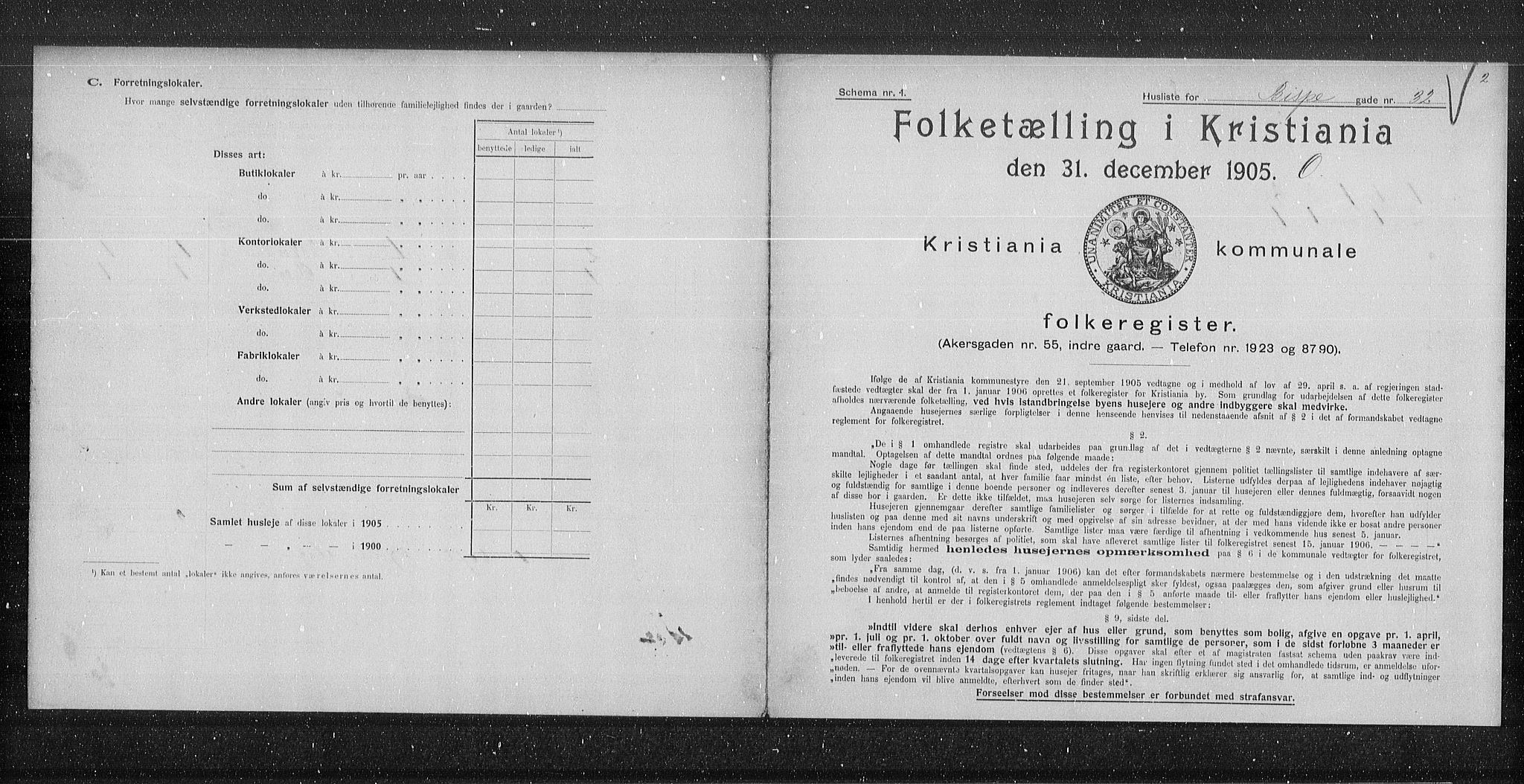 OBA, Municipal Census 1905 for Kristiania, 1905, p. 2615