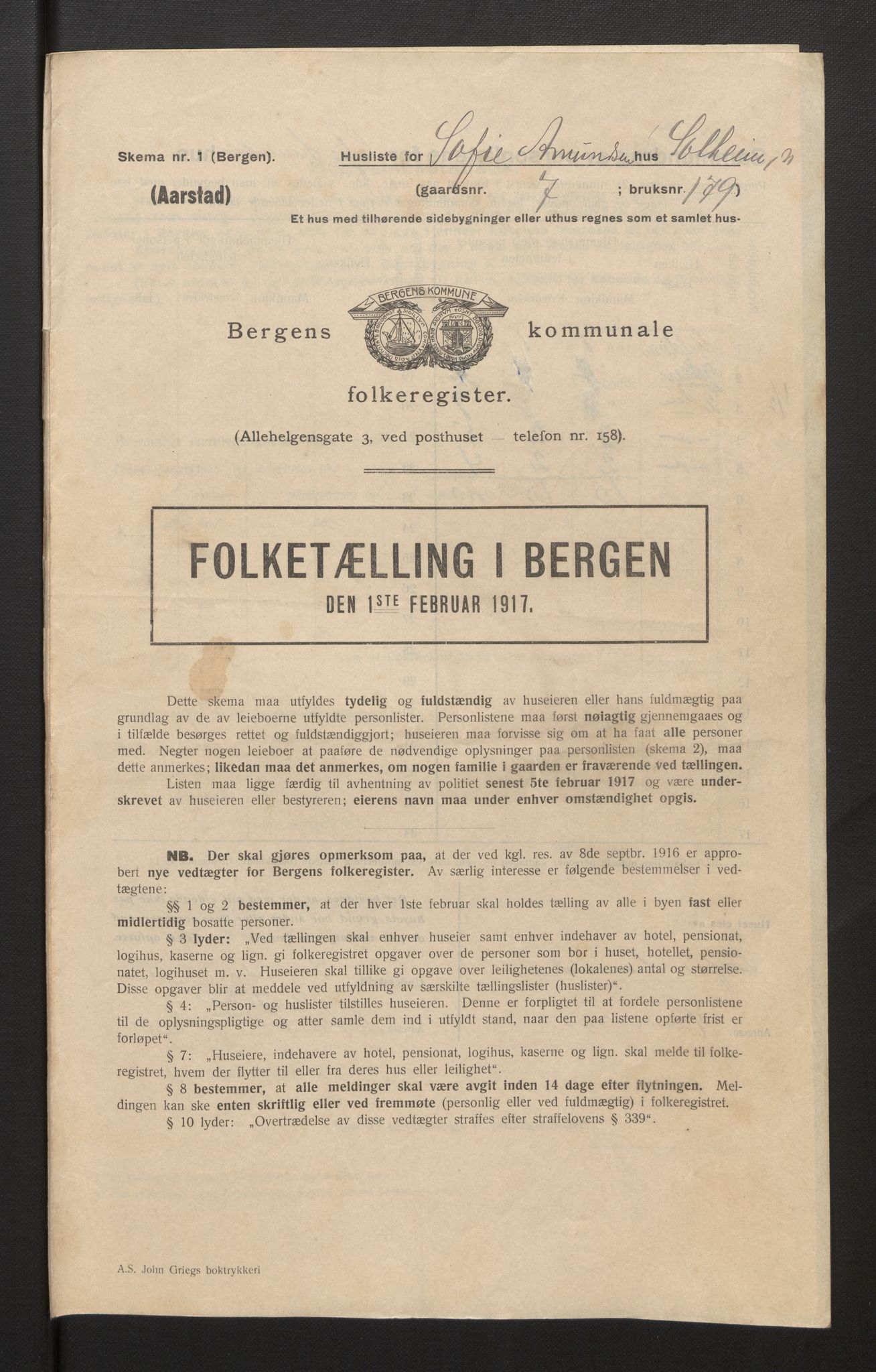 SAB, Municipal Census 1917 for Bergen, 1917, p. 49500