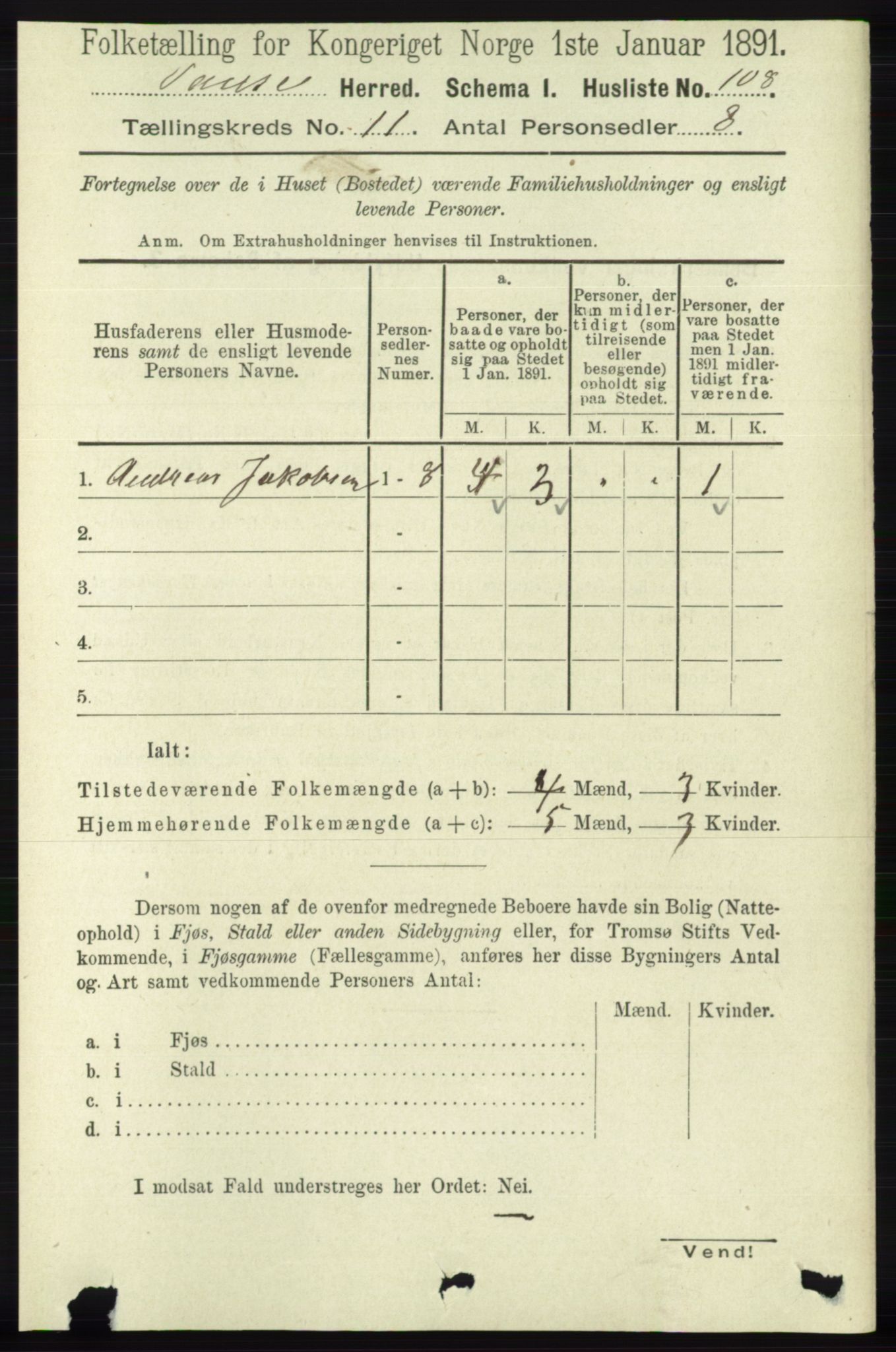 RA, 1891 census for 1041 Vanse, 1891, p. 6186