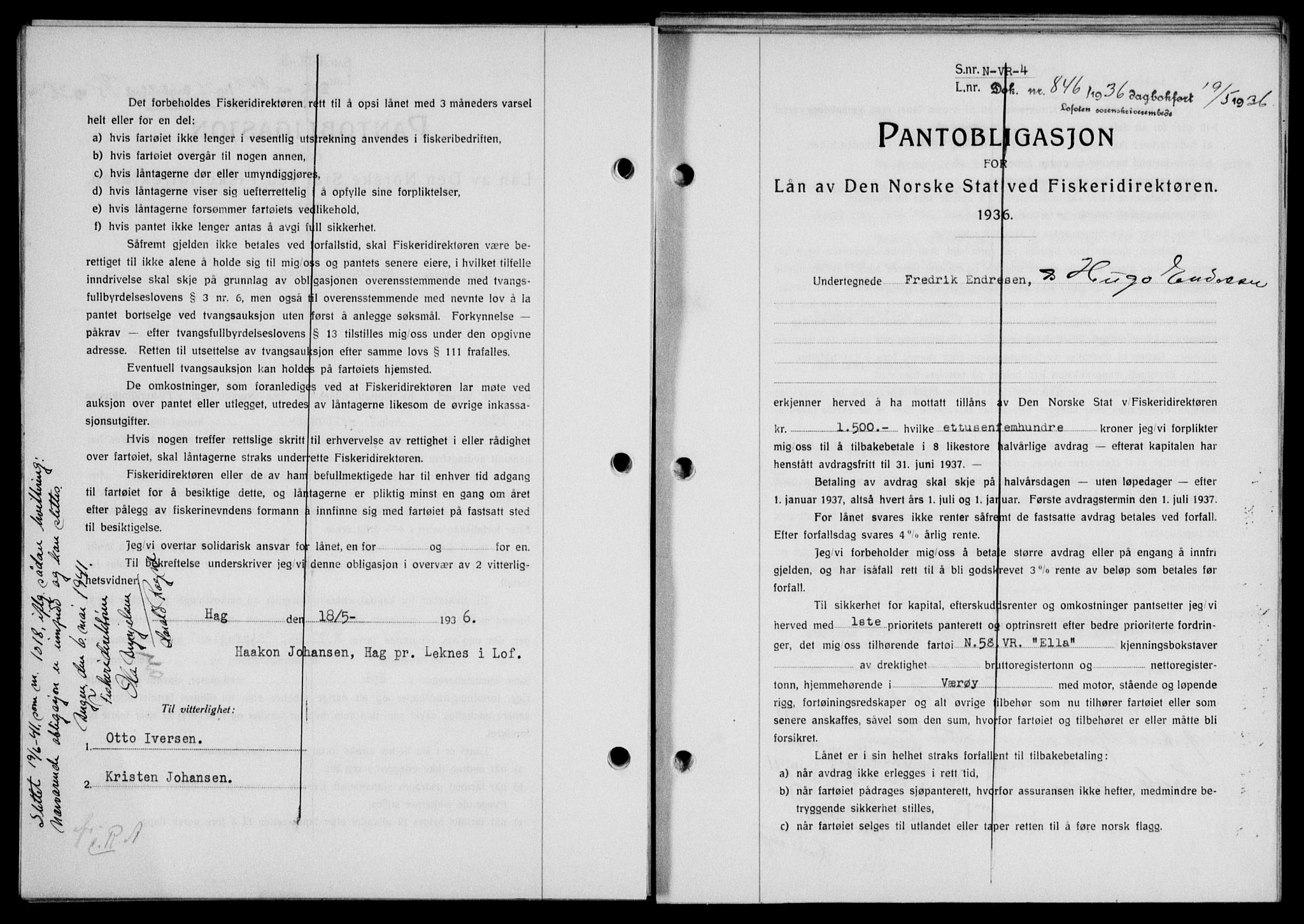 Lofoten sorenskriveri, SAT/A-0017/1/2/2C/L0033b: Mortgage book no. 33b, 1936-1936, Diary no: : 846/1936